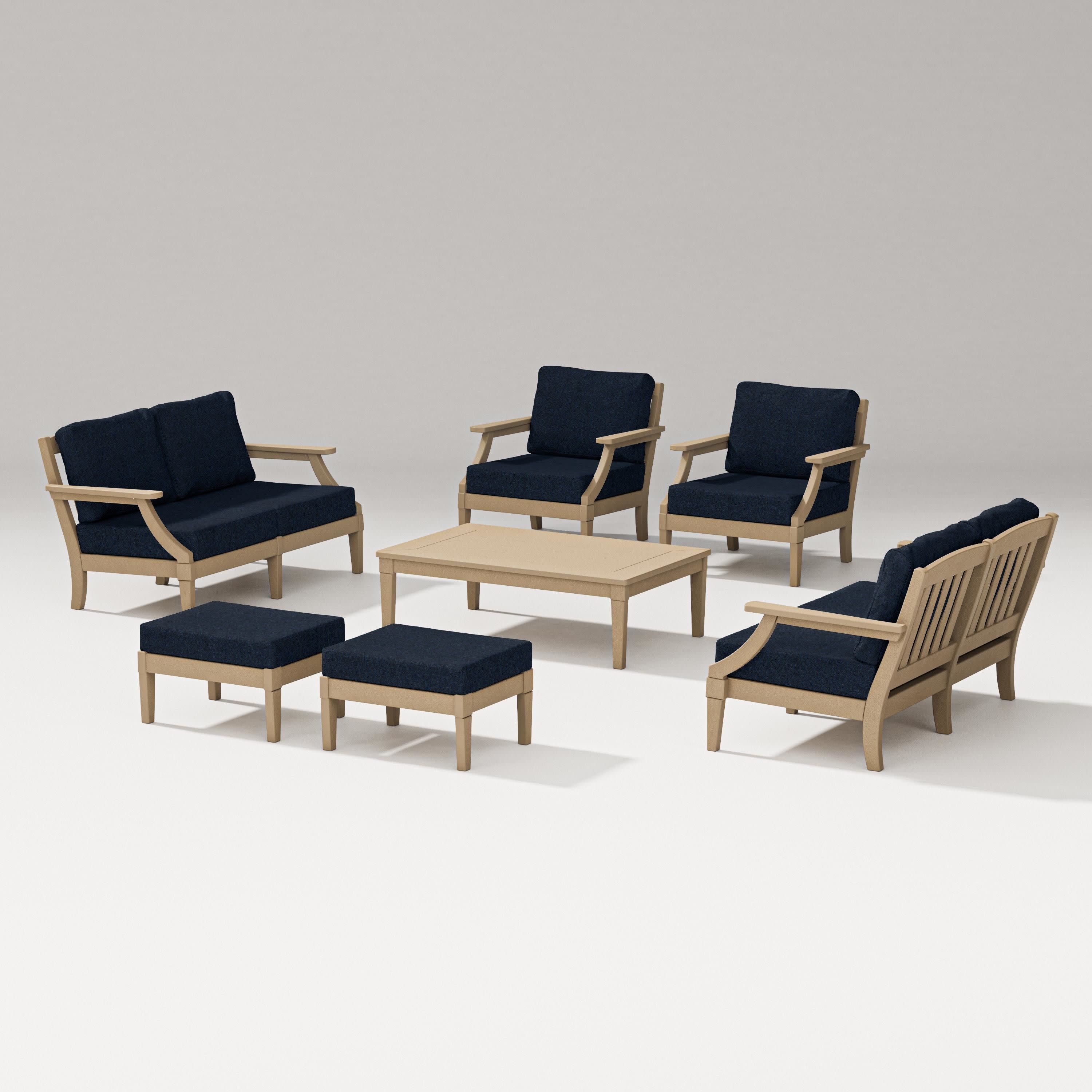 Estate 7-Piece Lounge Loveseat Set in Vintage Sahara / Marine Indigo