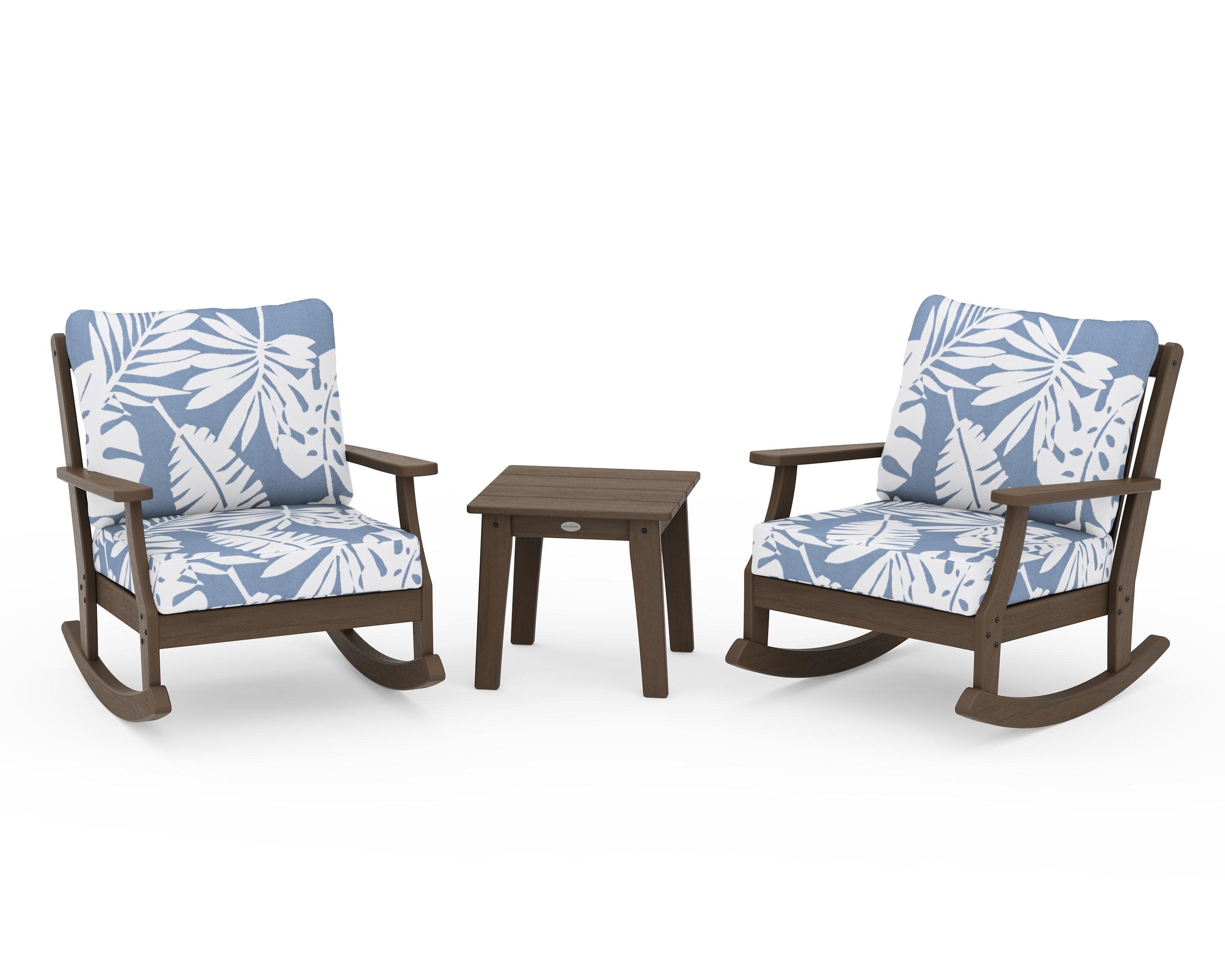 Braxton 3-Piece Deep Seating Rocker Set in Kona / Leaf Sky Blue
