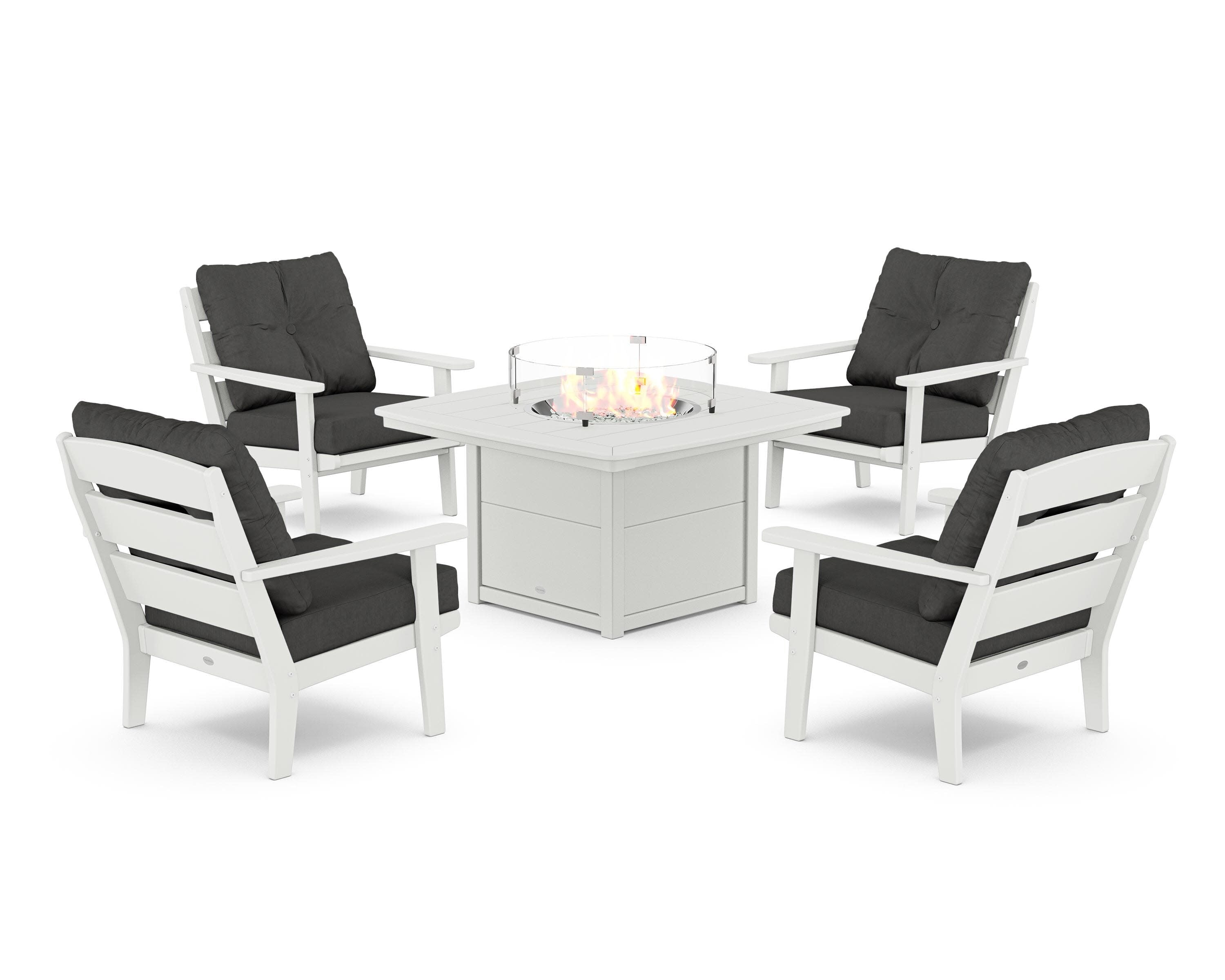 Lakeside 5-Piece Deep Seating Set with Nautical Fire Pit Table in White / Spectrum Carbon