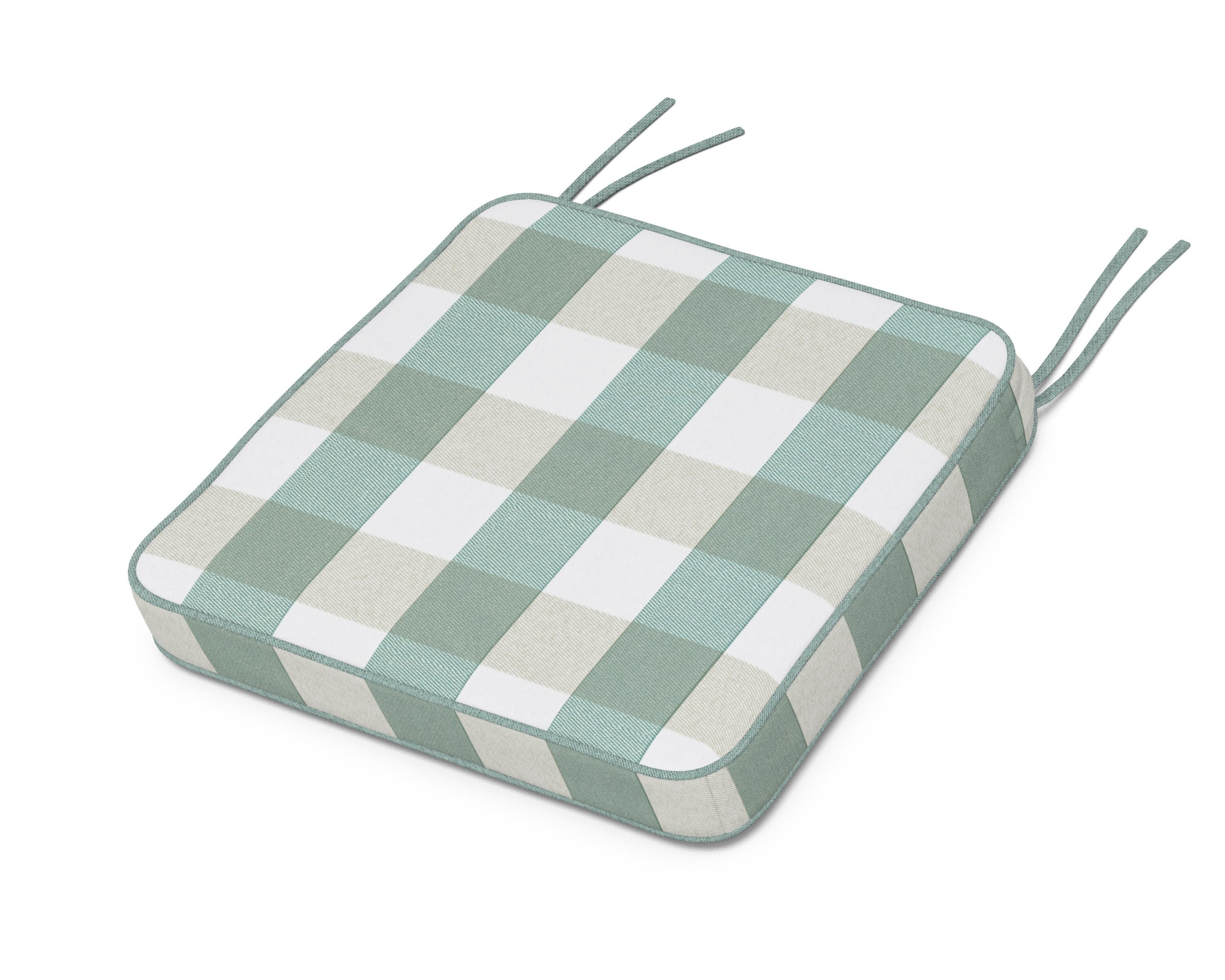 Chinoiserie Side Chair Seat Cushion in Buffalo Plaid Glacier Spa