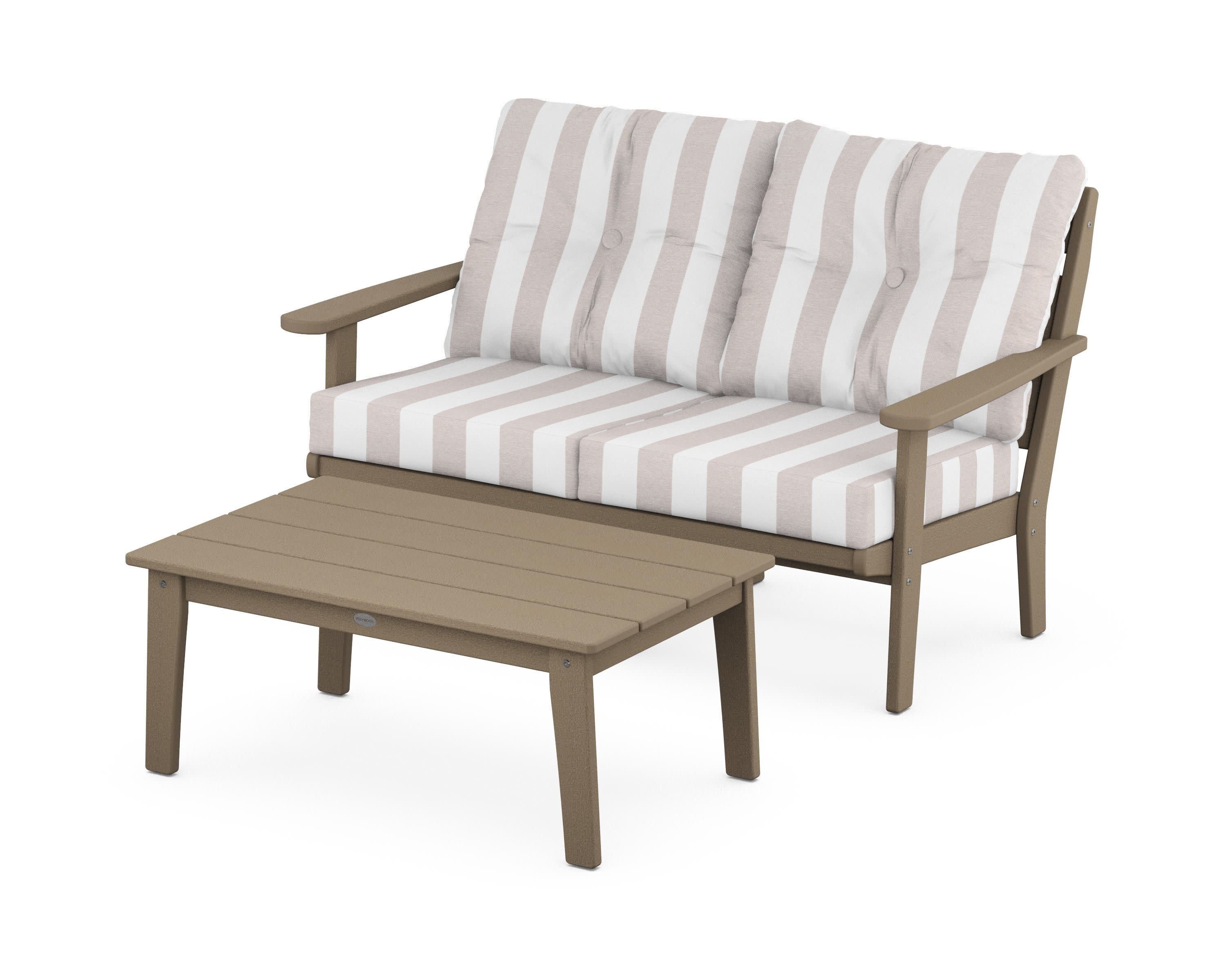 Lakeside 2-Piece Lounge Loveseat Set in Vintage Sahara / Cabana Stripe Dune Burlap