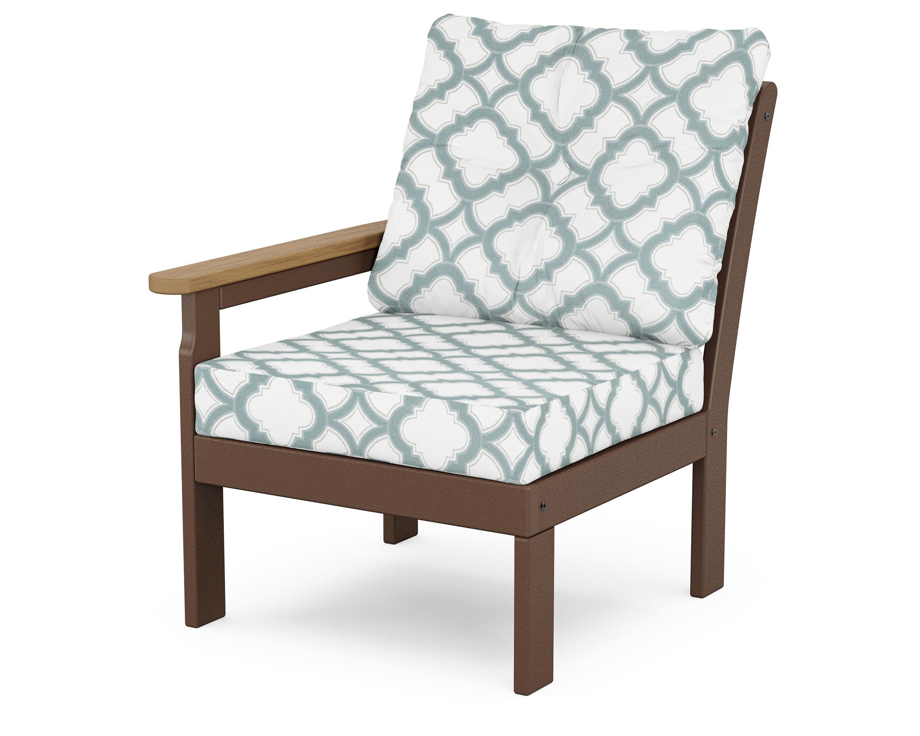 Vineyard Modular Left Arm Chair in Mahogany / Natural / Trellis Glacier Spa