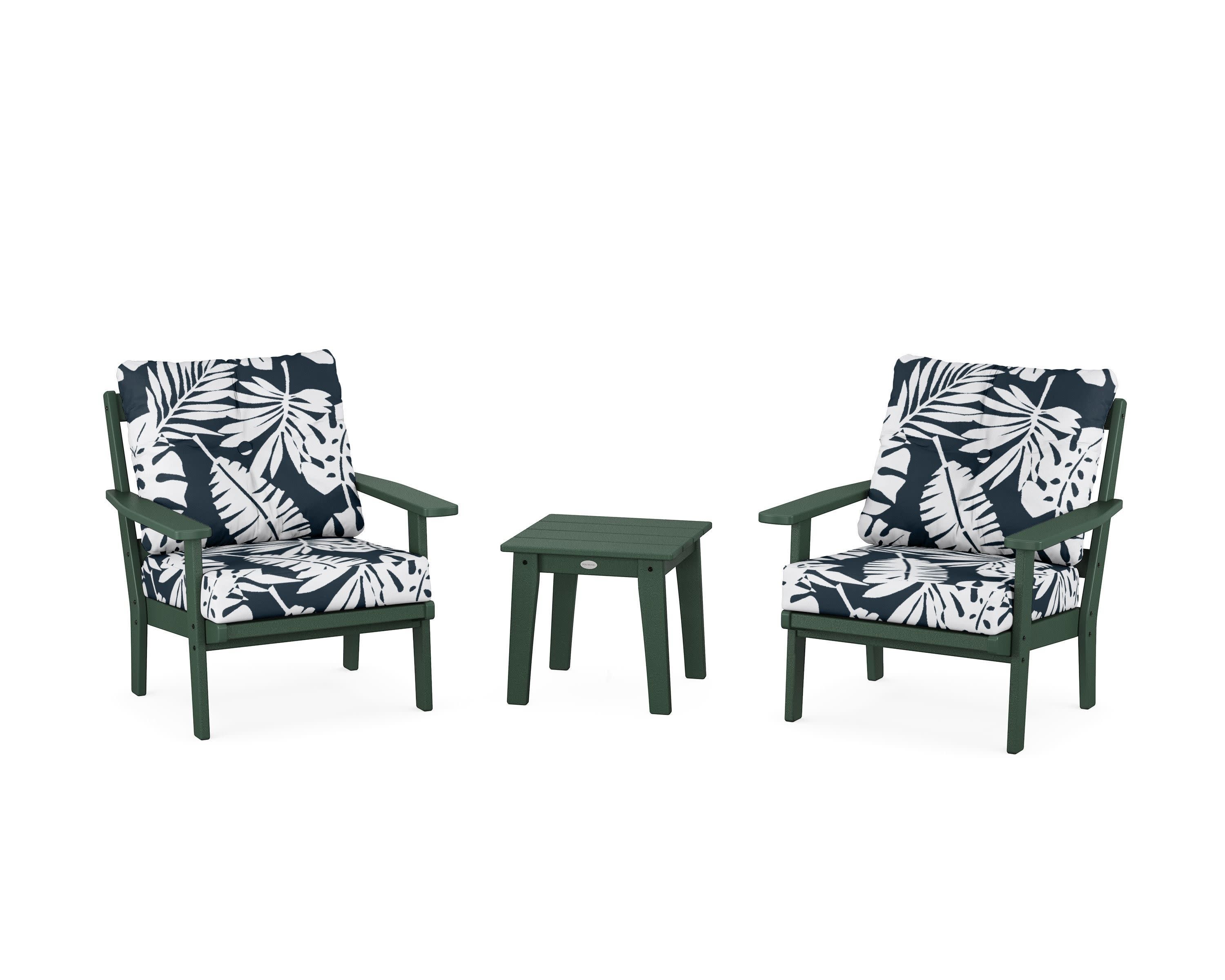Oxford 3-Piece Deep Seating Set in Green / Leaf Marine Indigo