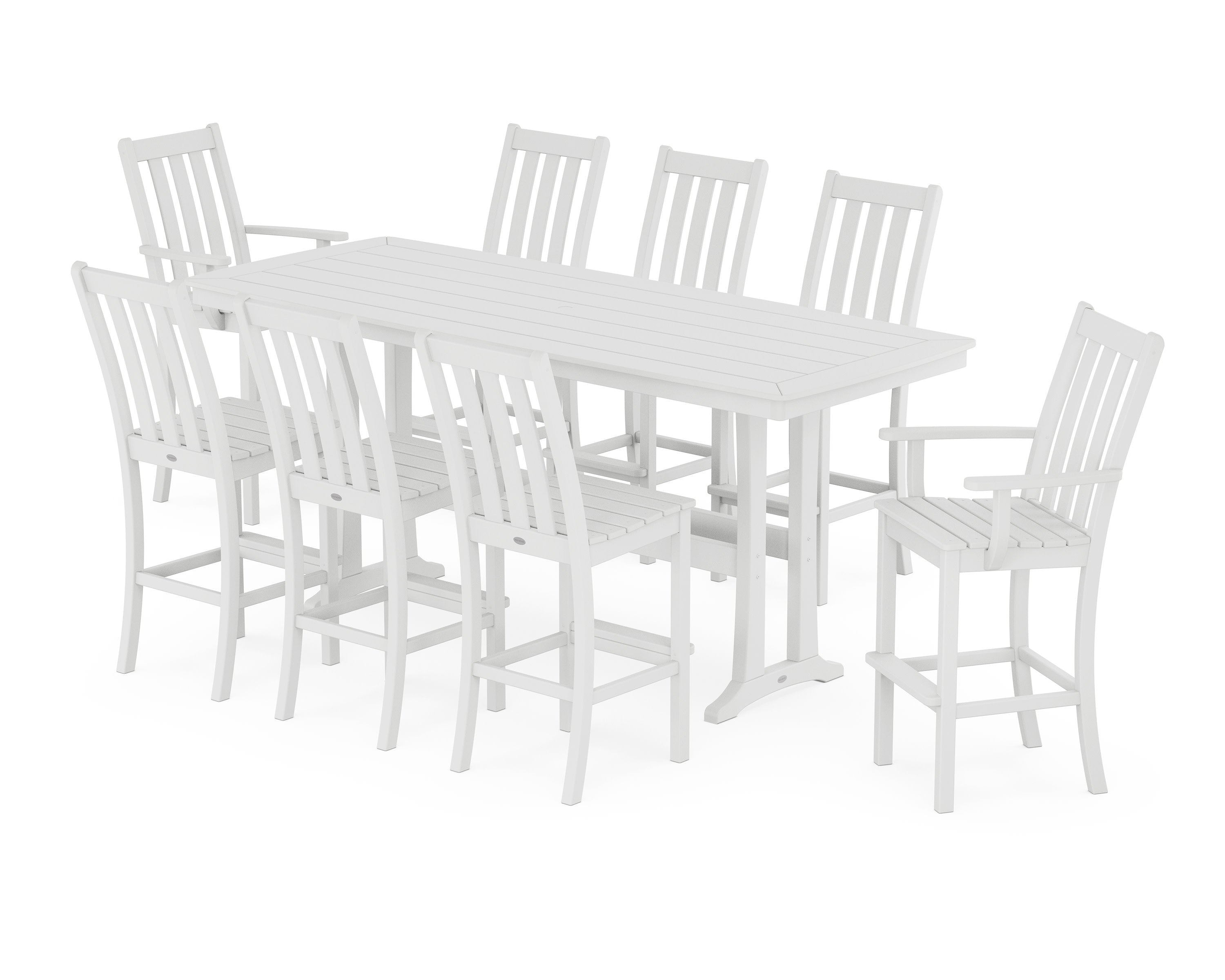 Vineyard 9-Piece Bar Set with Trestle Legs in White