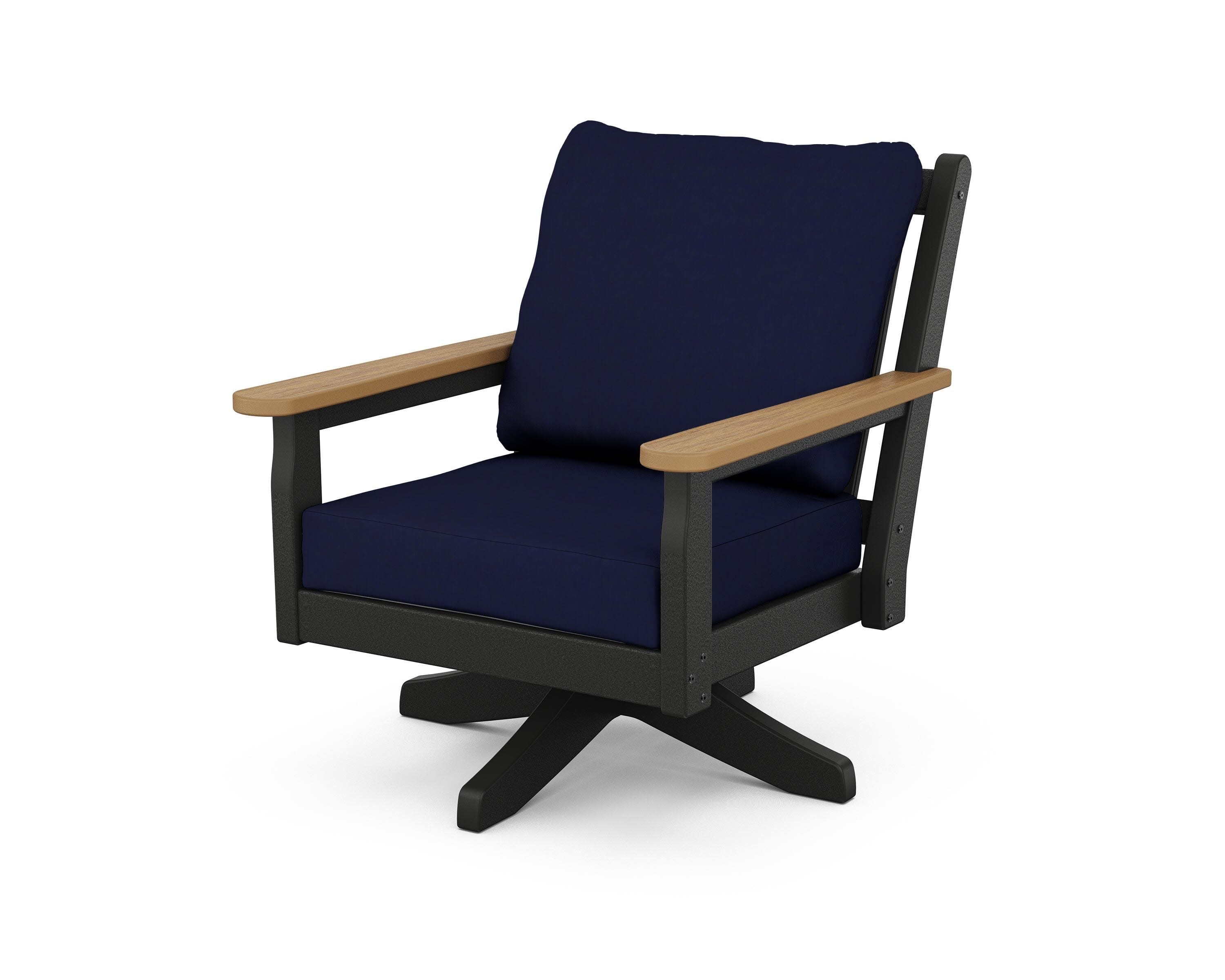 Chippendale Deep Seating Swivel Chair in Black / Natural / Navy