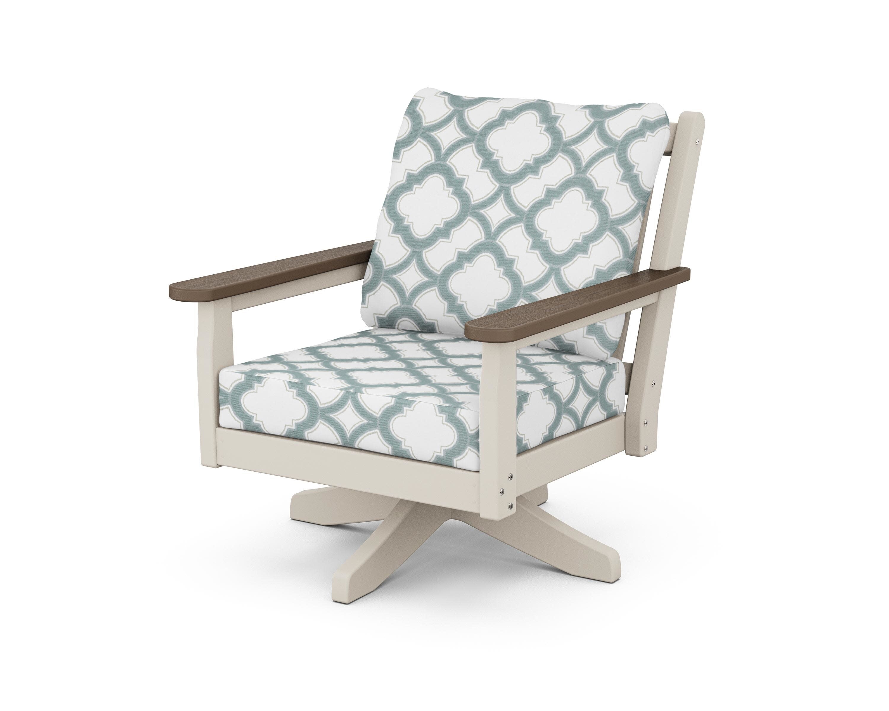Chippendale Deep Seating Swivel Chair in Sand / Kona / Trellis Glacier Spa