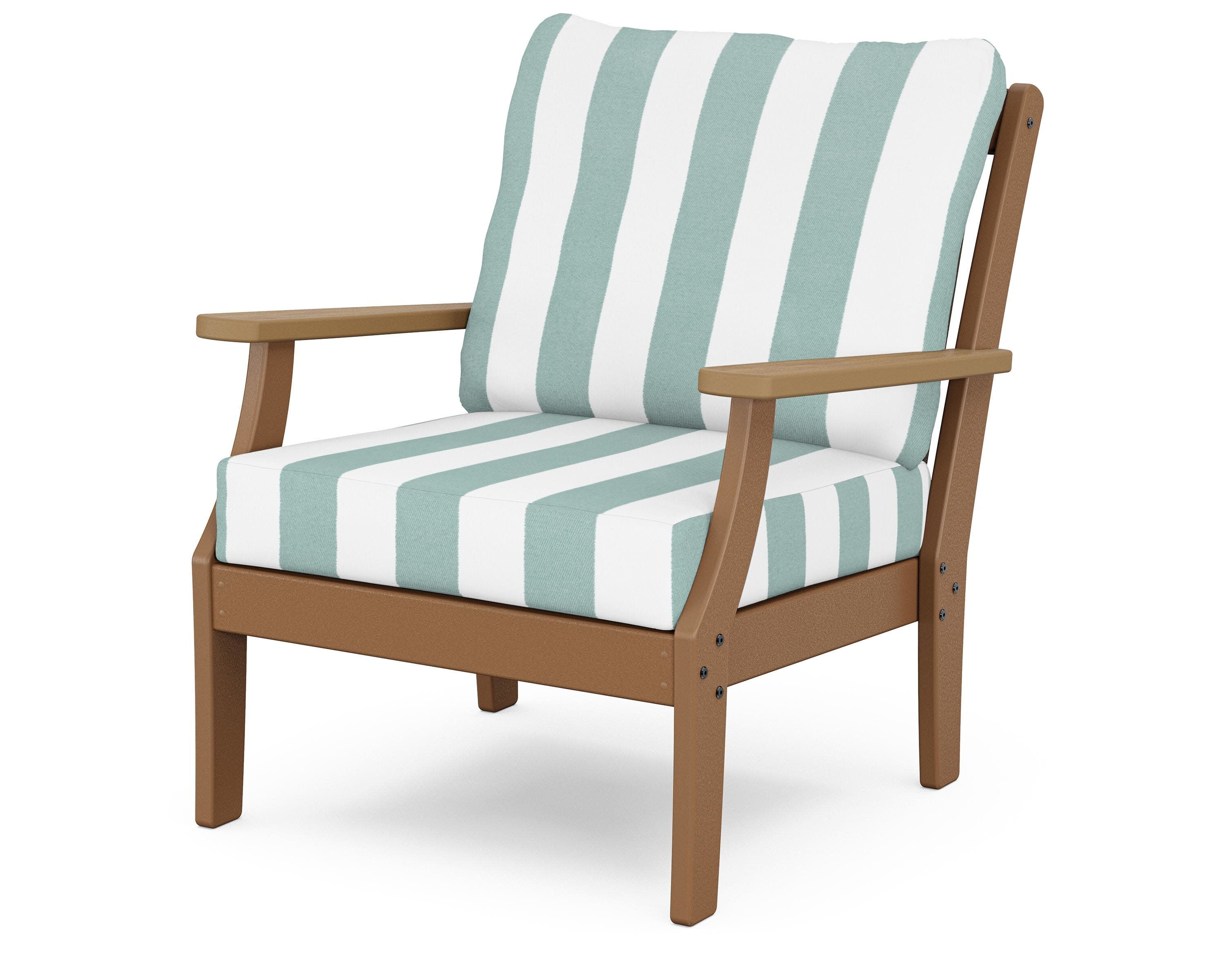 Braxton Deep Seating Chair in Teak / Natural / Cabana Stripe Glacier Spa
