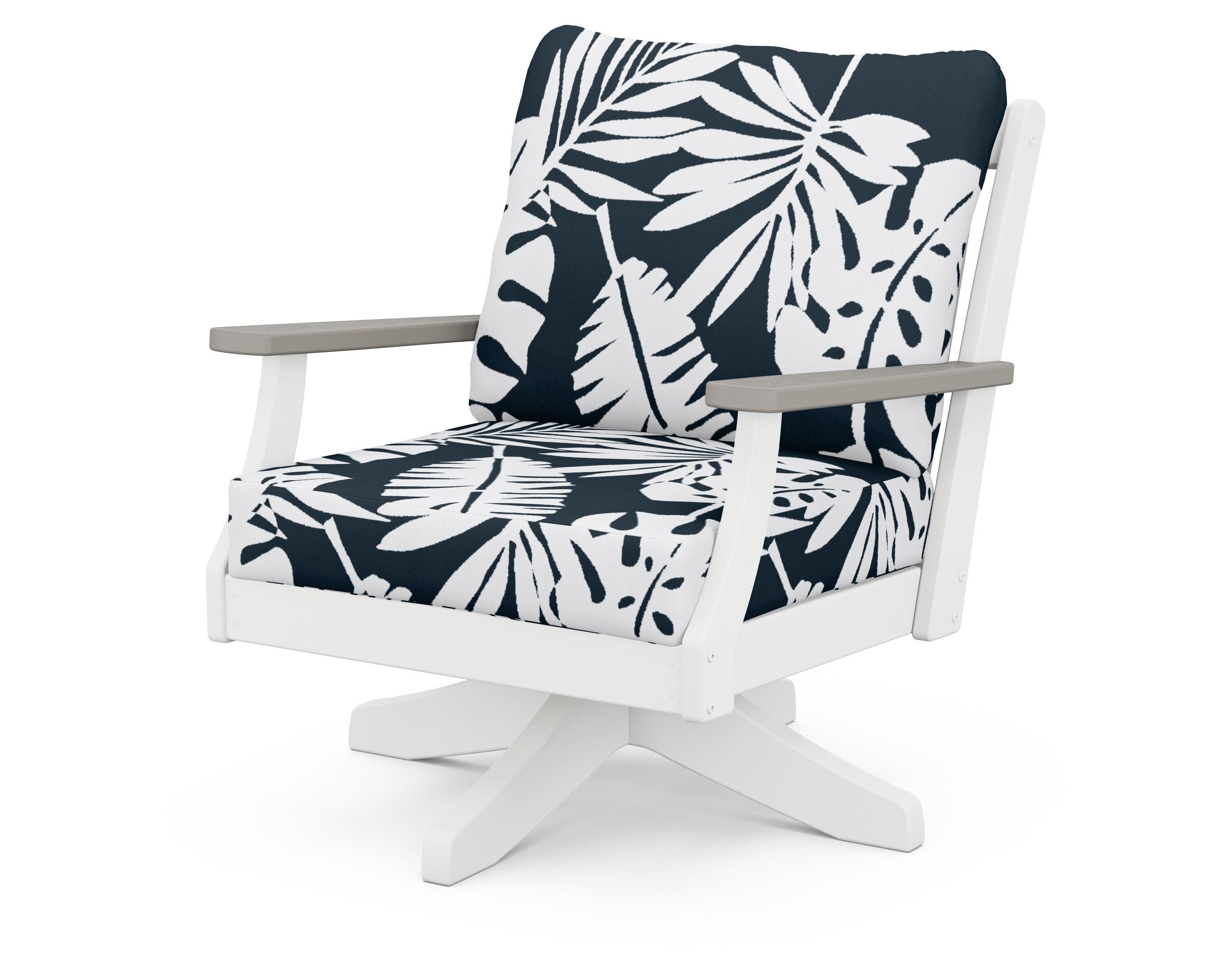 Braxton Deep Seating Swivel Chair in White / Driftwood / Leaf Marine Indigo