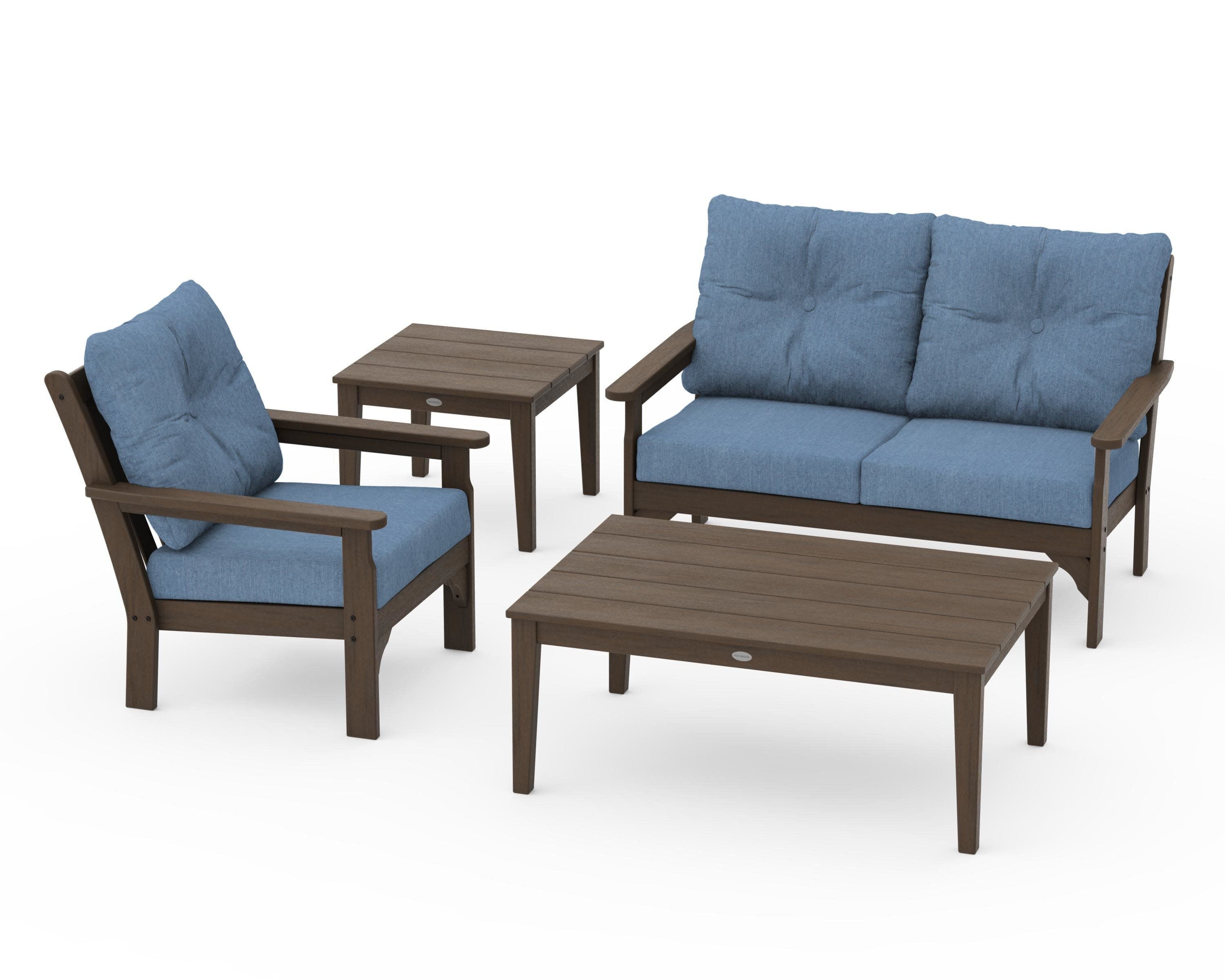 Vineyard 4-Piece Deep Seating Set in Kona / Sky Blue