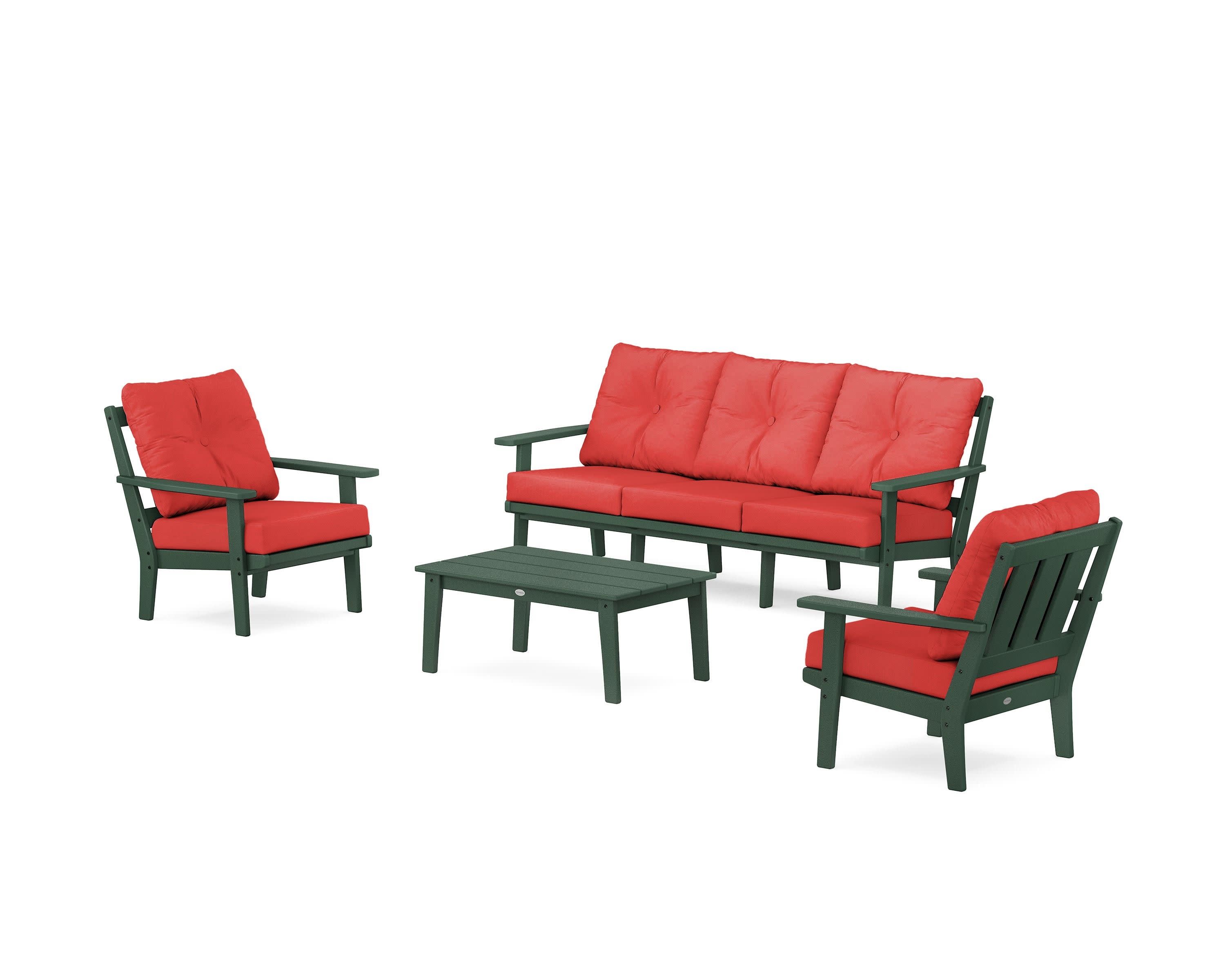 Oxford 4-Piece Deep Seating Set with Sofa in Green / Crimson Linen