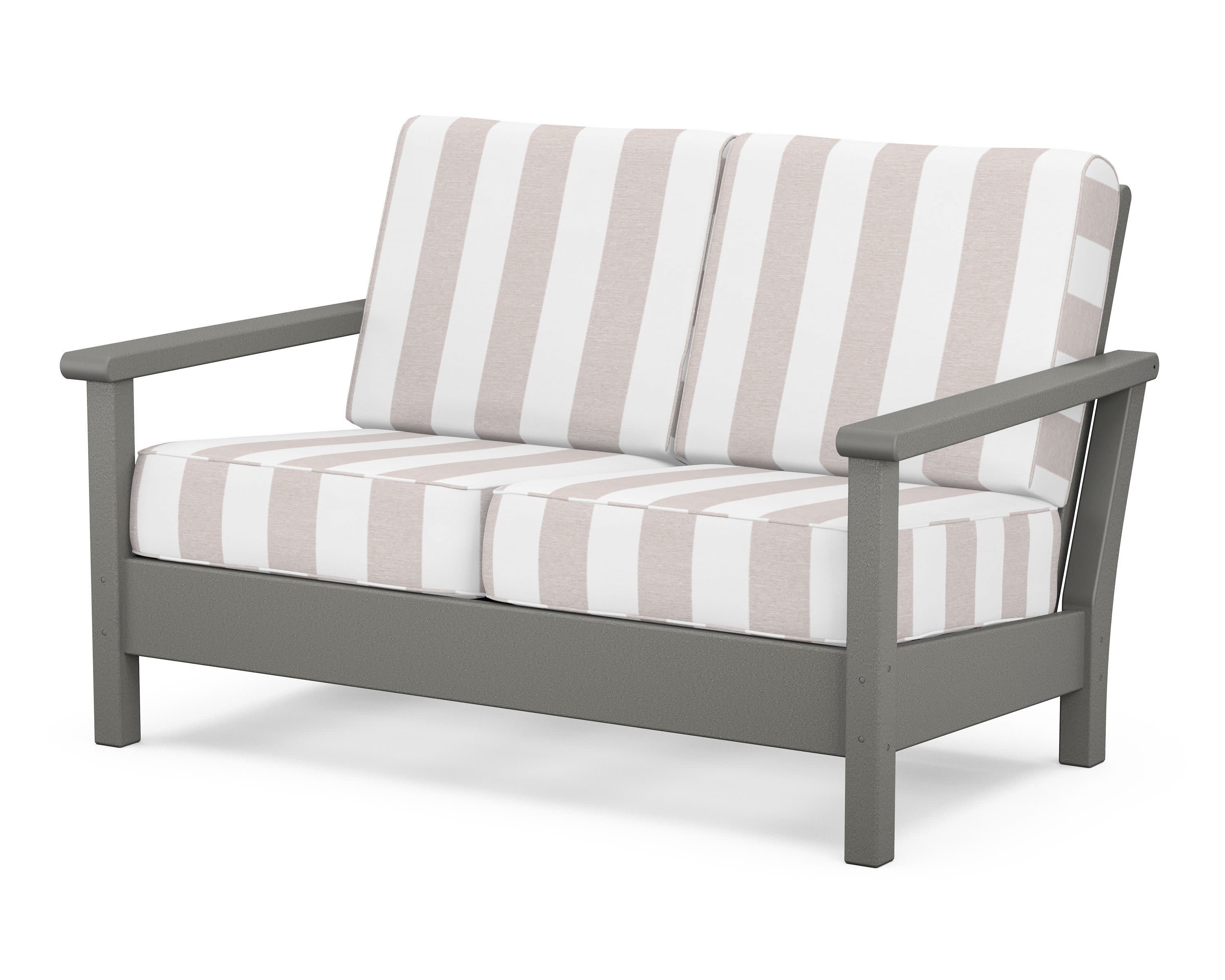 Harbour Deep Seating Loveseat in Slate Grey / Cabana Stripe Dune Burlap