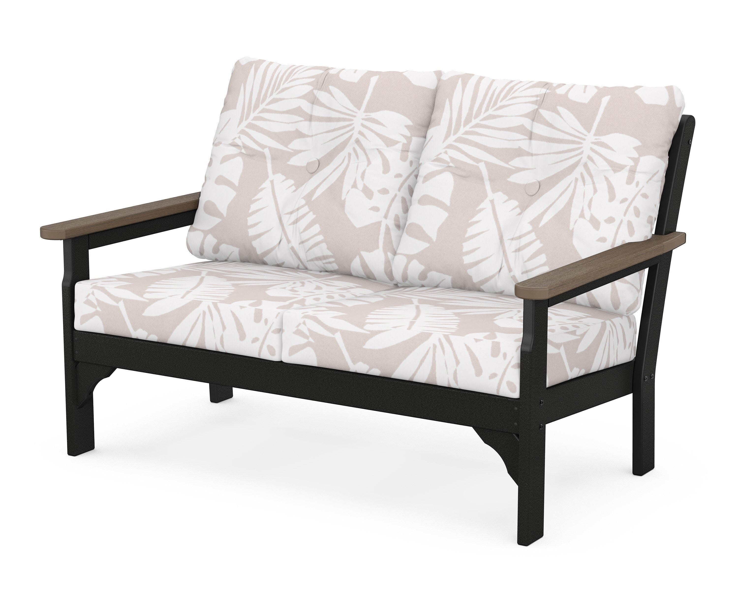 Vineyard Deep Seating Loveseat in Black / Kona / Leaf Dune Burlap