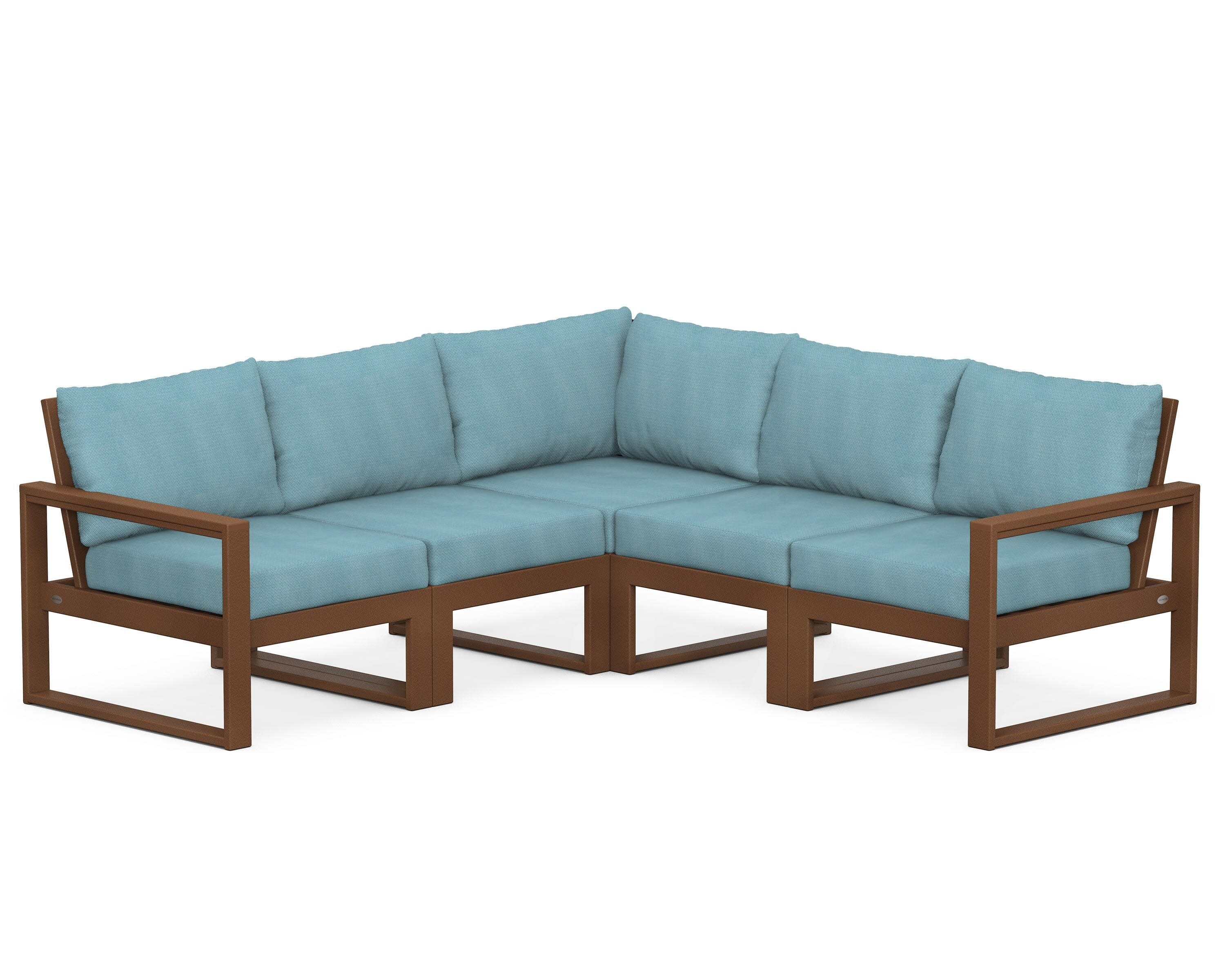 EDGE 5-Piece Modular Deep Seating Set in Teak / Lattice Sky Blue