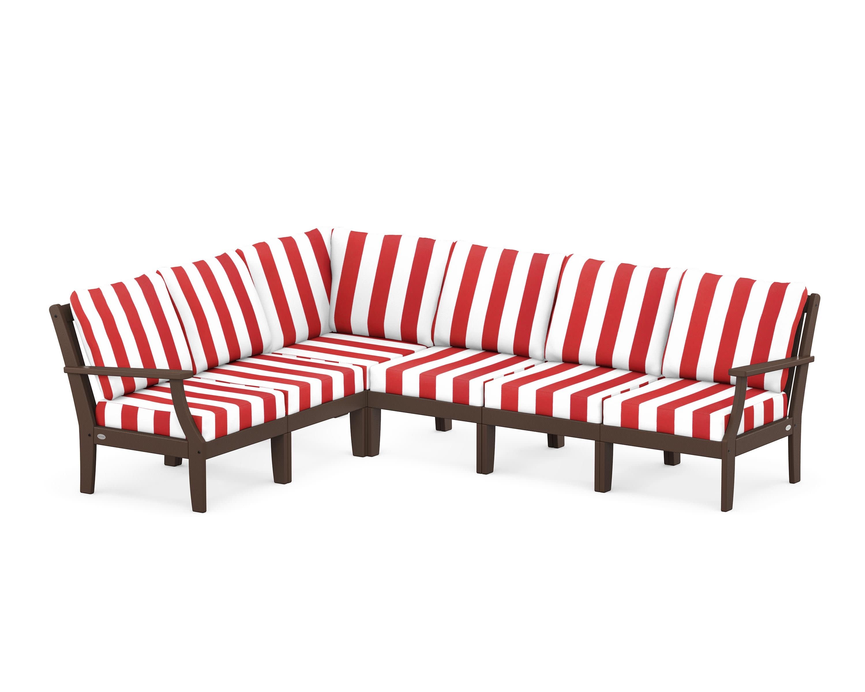 Braxton Modular 6-Piece Deep Seating Set in Mahogany / Cabana Stripe Crimson