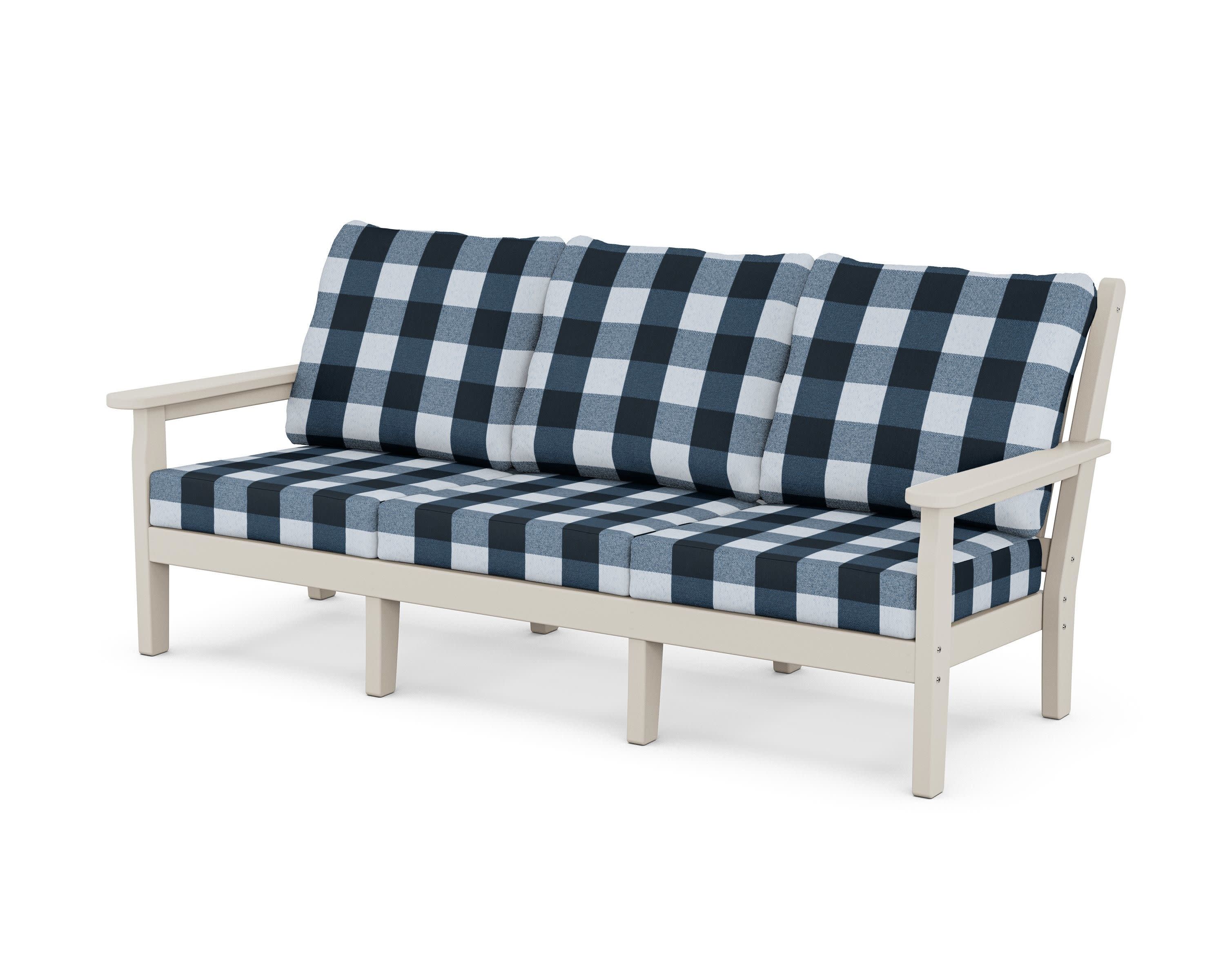 Chippendale Deep Seating Sofa in Sand / Buffalo Plaid Marine Indigo