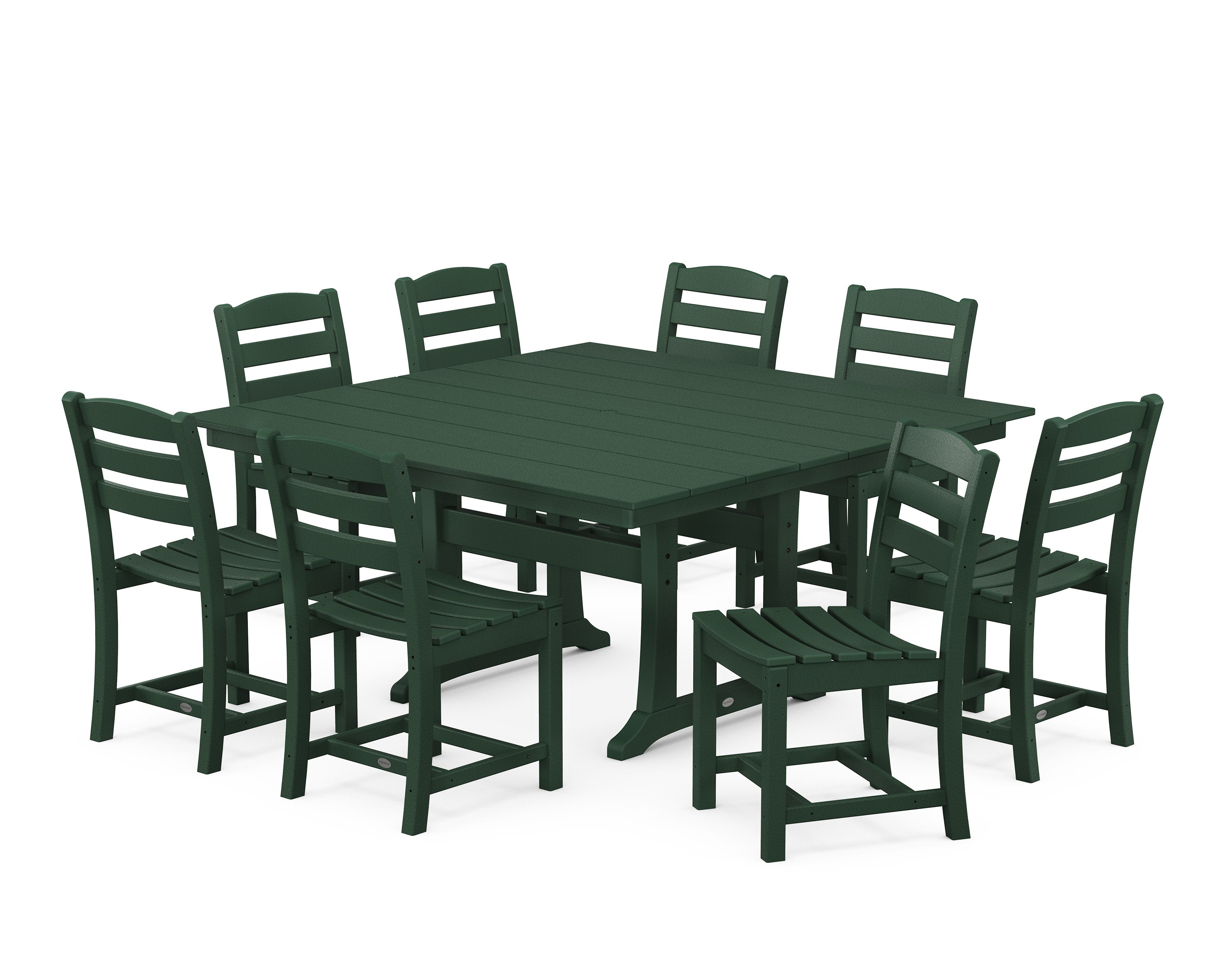 La Casa Caf 9-Piece Farmhouse Trestle Dining Set in Green