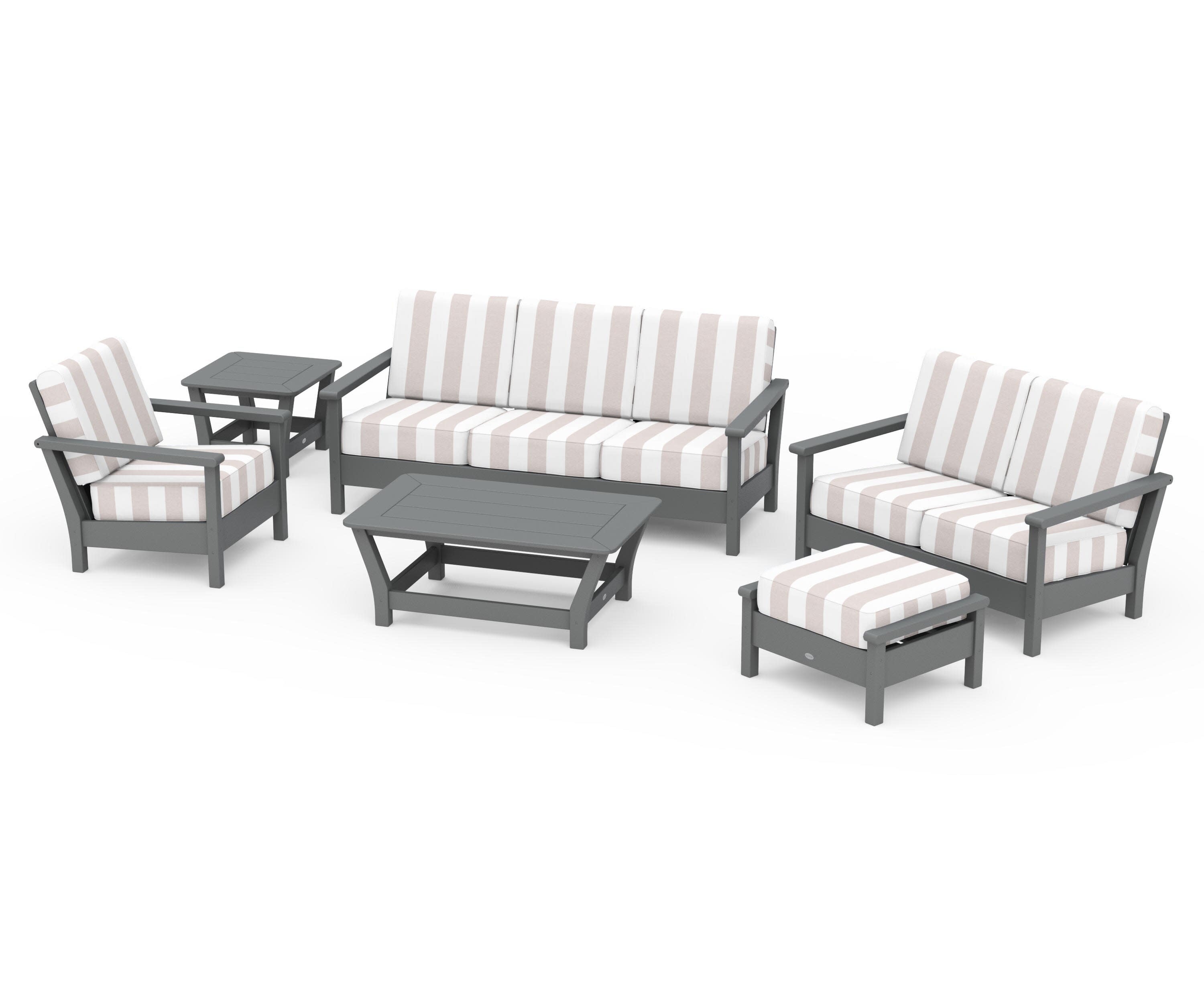 Harbour 6-Piece Outdoor Living Set in Slate Grey / Cabana Stripe Dune Burlap