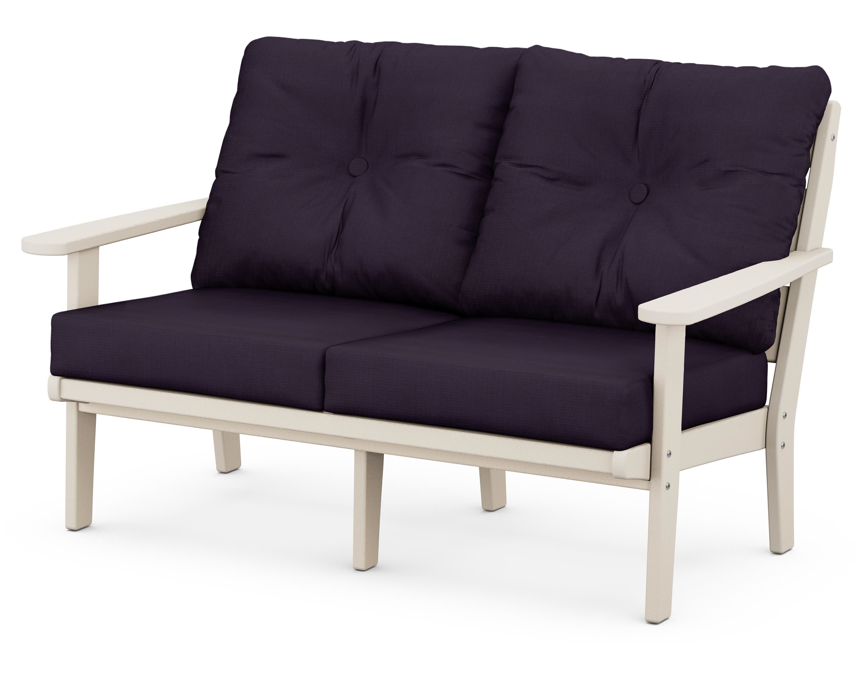 Lakeside Deep Seating Loveseat in Sand / Navy Linen