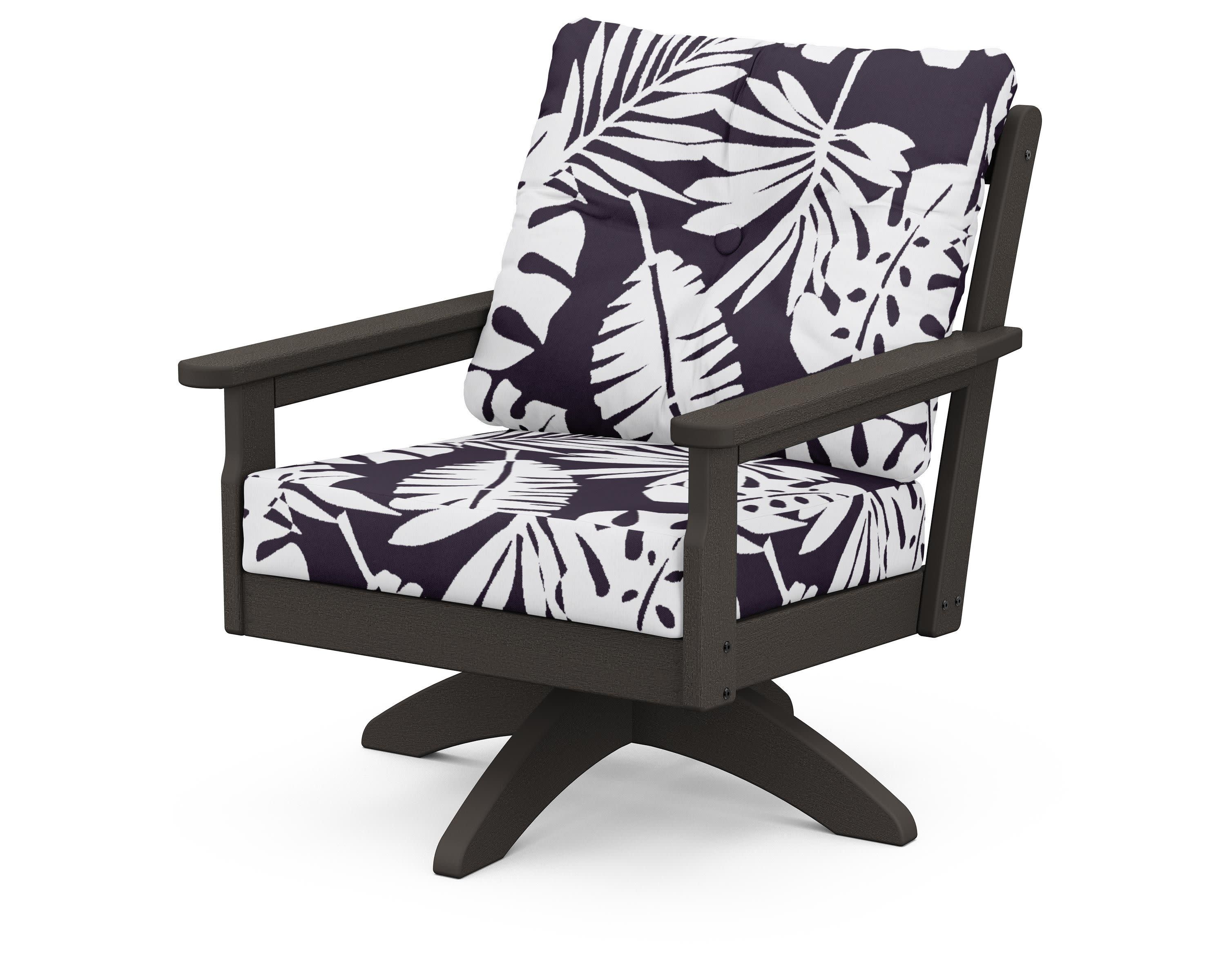 Vineyard Deep Seating Swivel Chair in Vintage Coffee / Leaf Navy