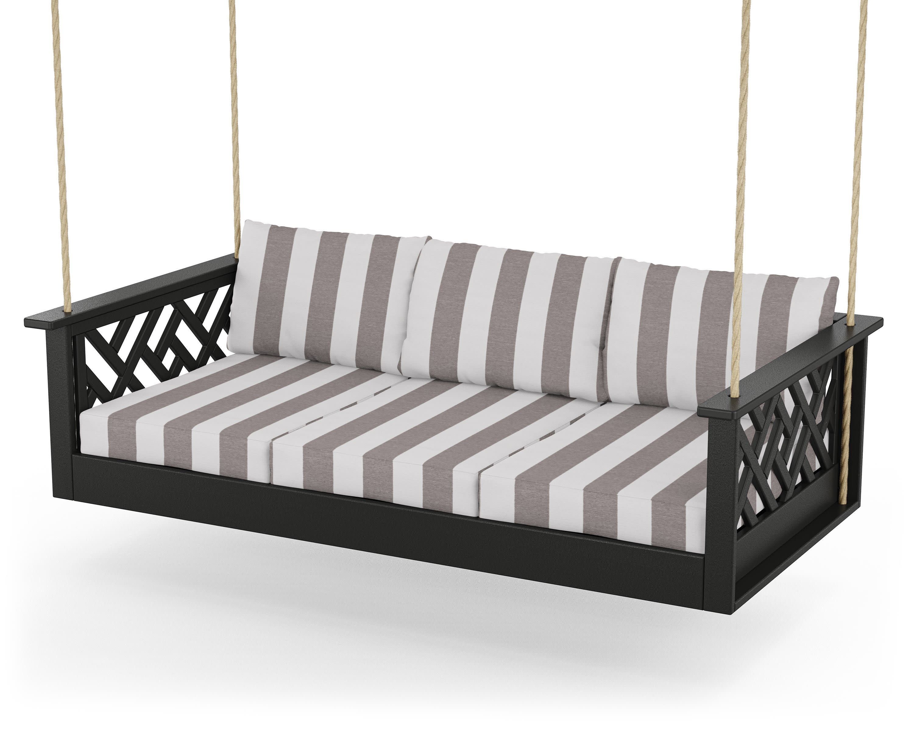 Chippendale Daybed Swing in Black / Cabana Stripe Grey Mist