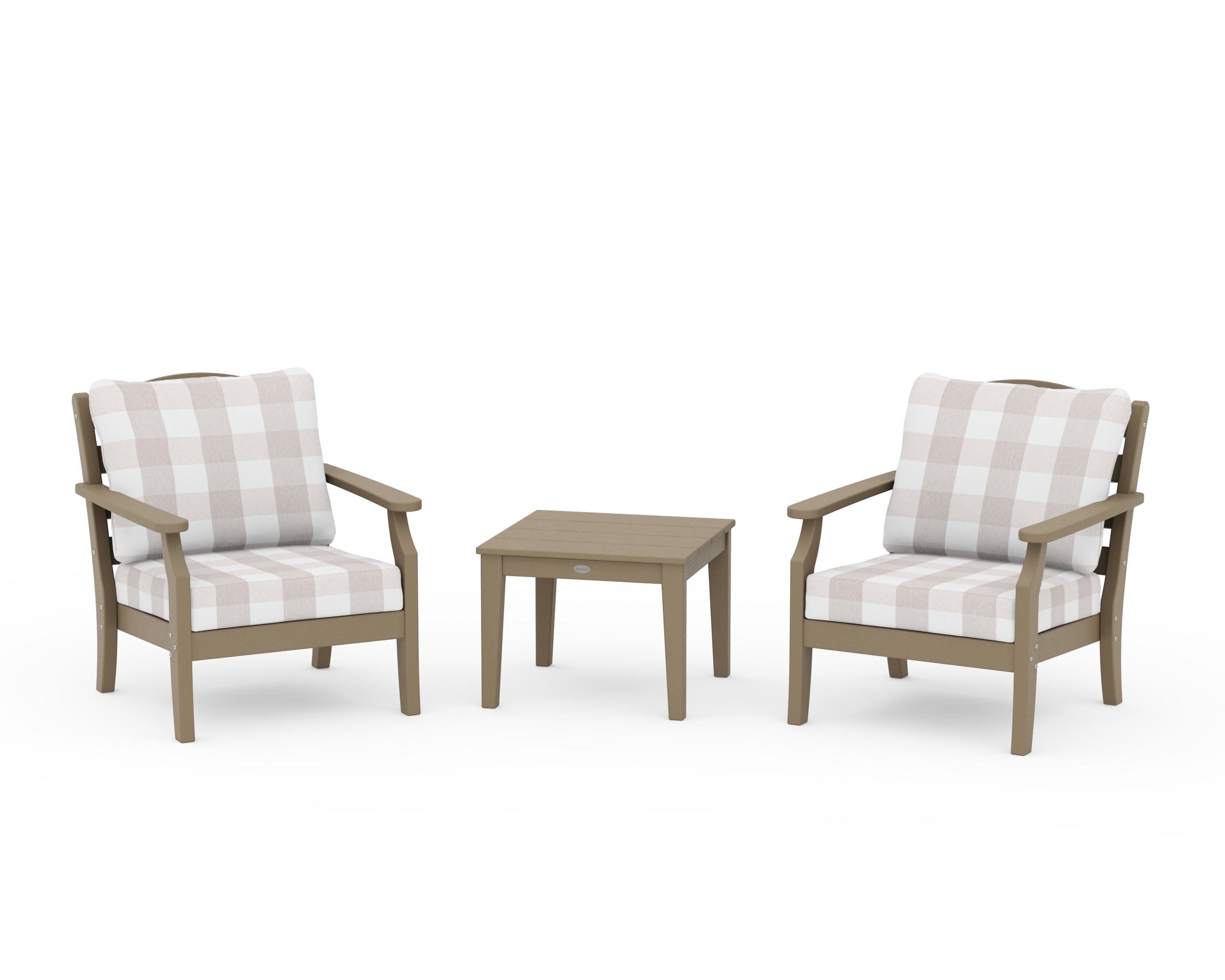 Savannah 3-Piece Deep Seating Set in Vintage Sahara / Buffalo Plaid Dune Burlap