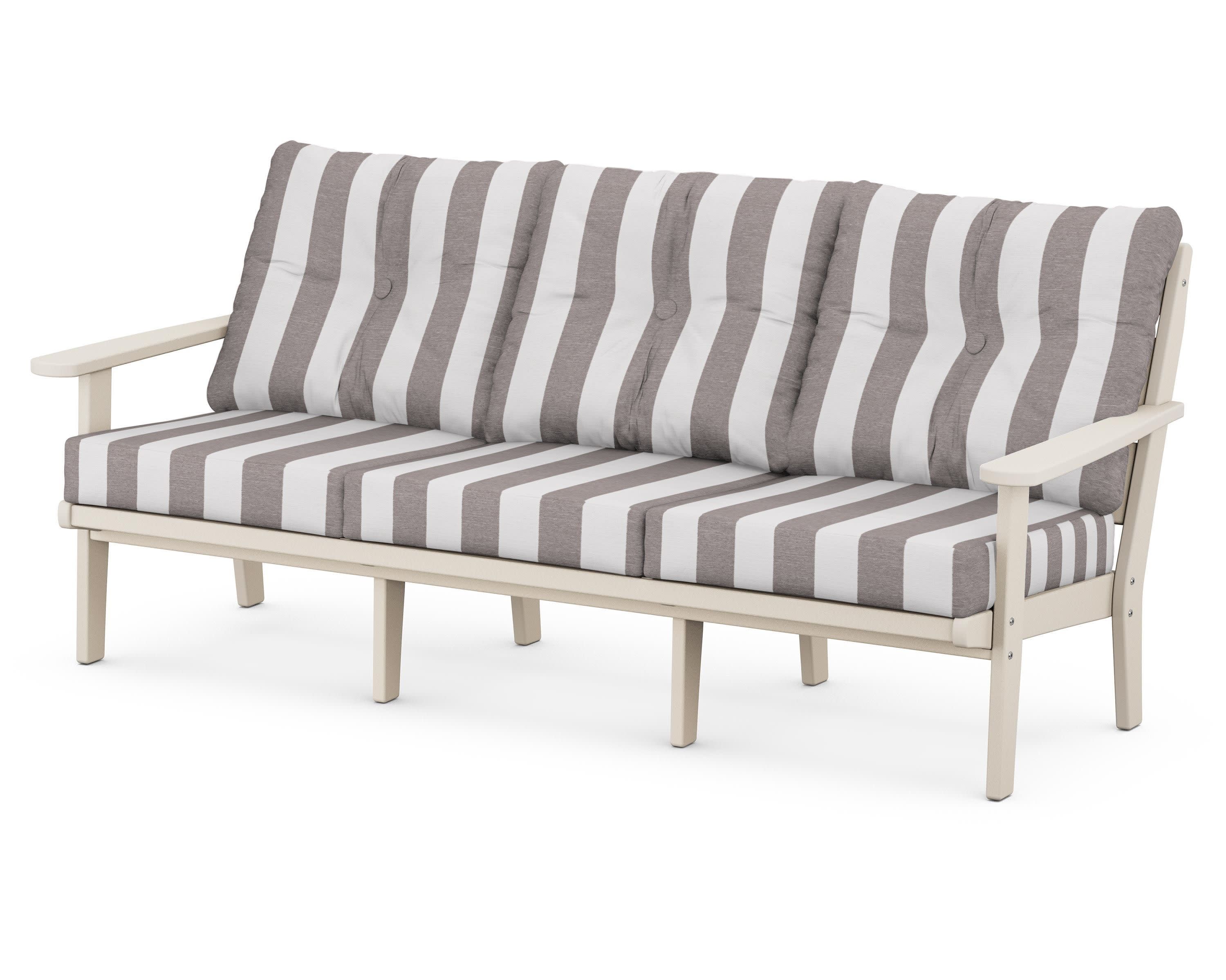 Lakeside Deep Seating Sofa in Sand / Cabana Stripe Grey Mist