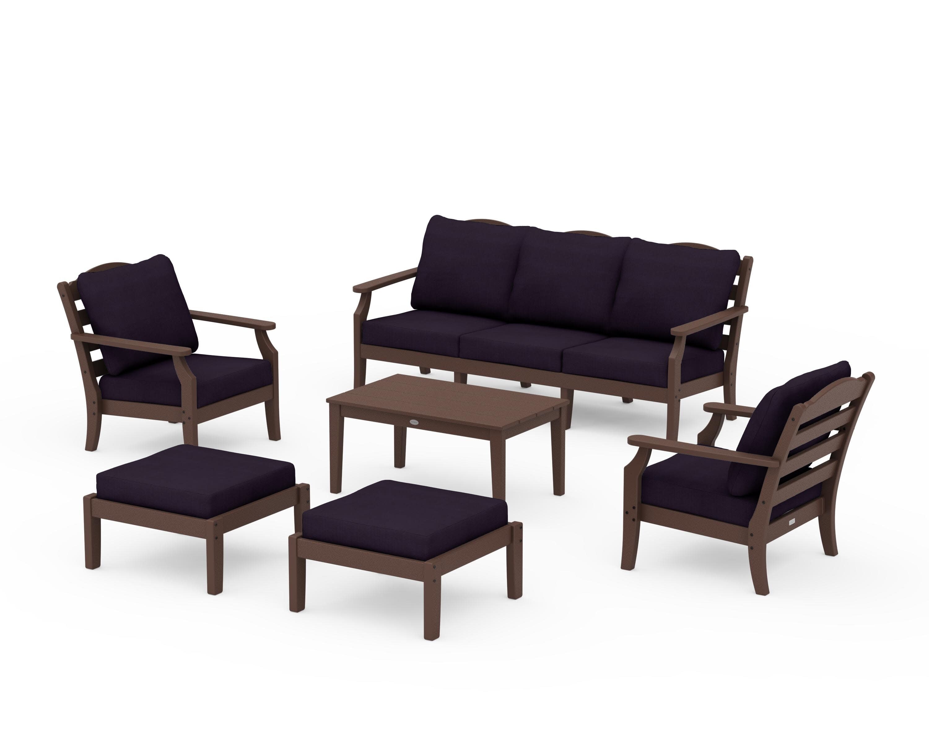 Savannah 6-Piece Lounge Sofa Set in Mahogany / Navy Linen