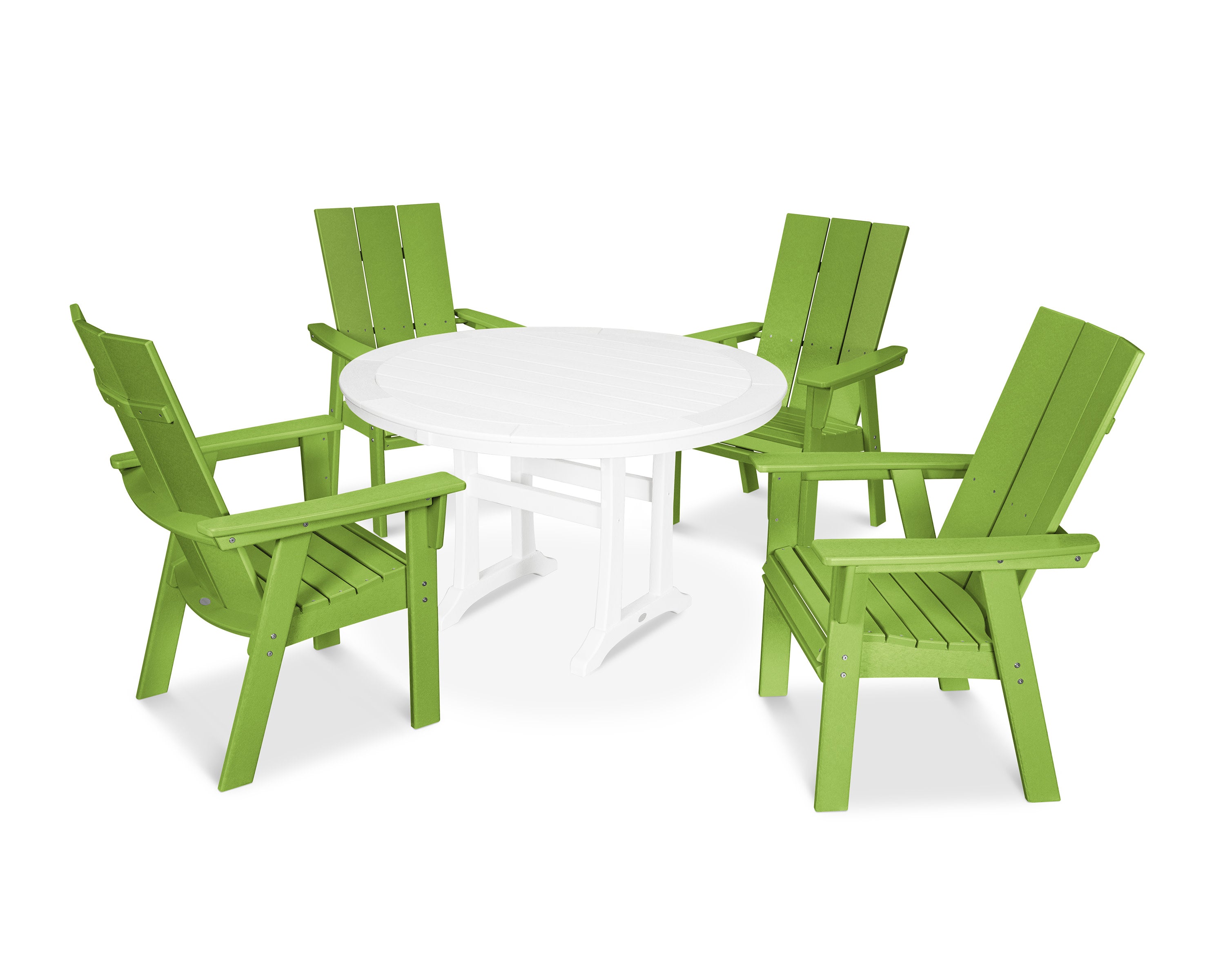 Modern Curveback Adirondack 5-Piece Nautical Trestle Dining Set in Lime / White