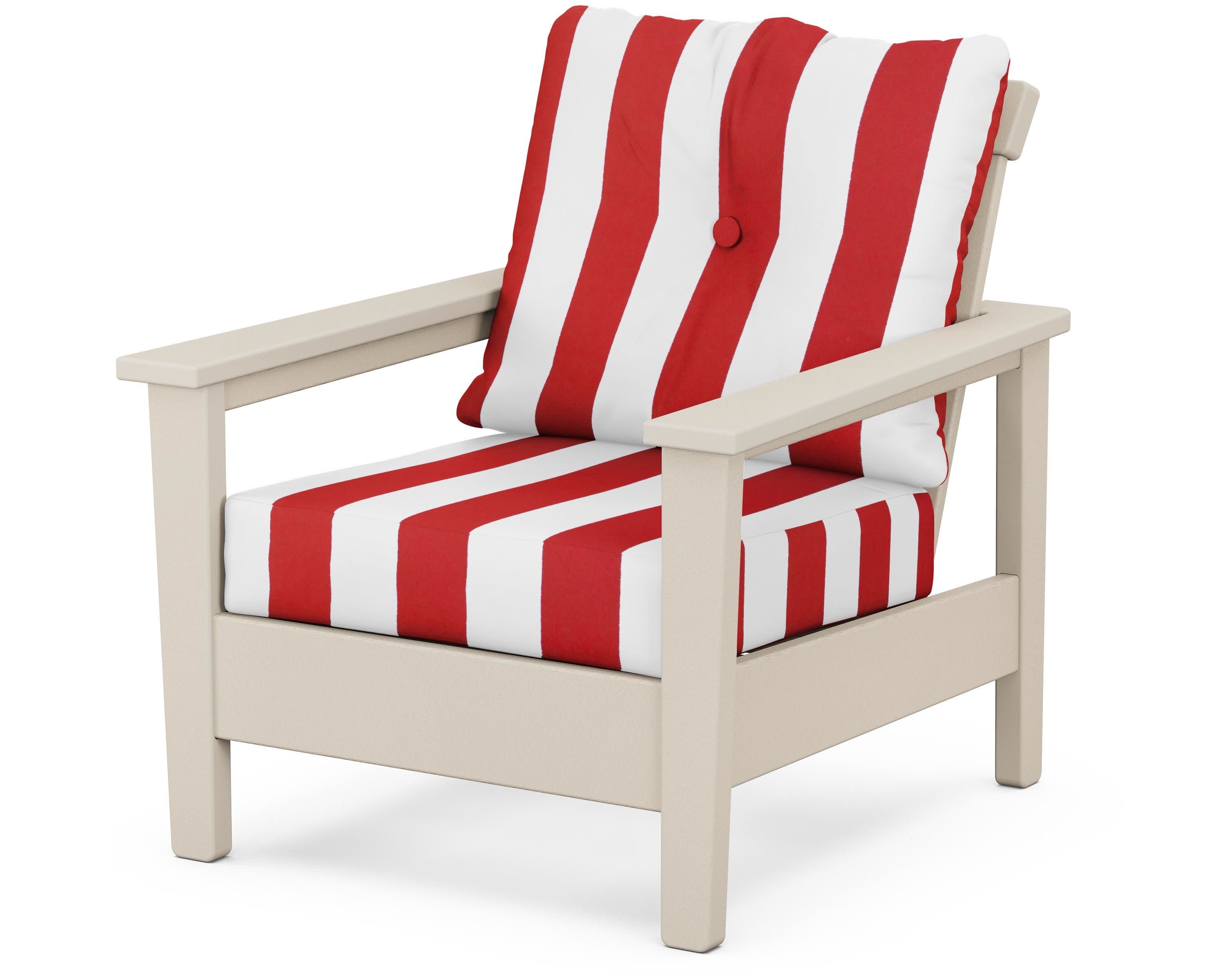 Prescott Deep Seating Chair in Sand / Cabana Stripe Crimson