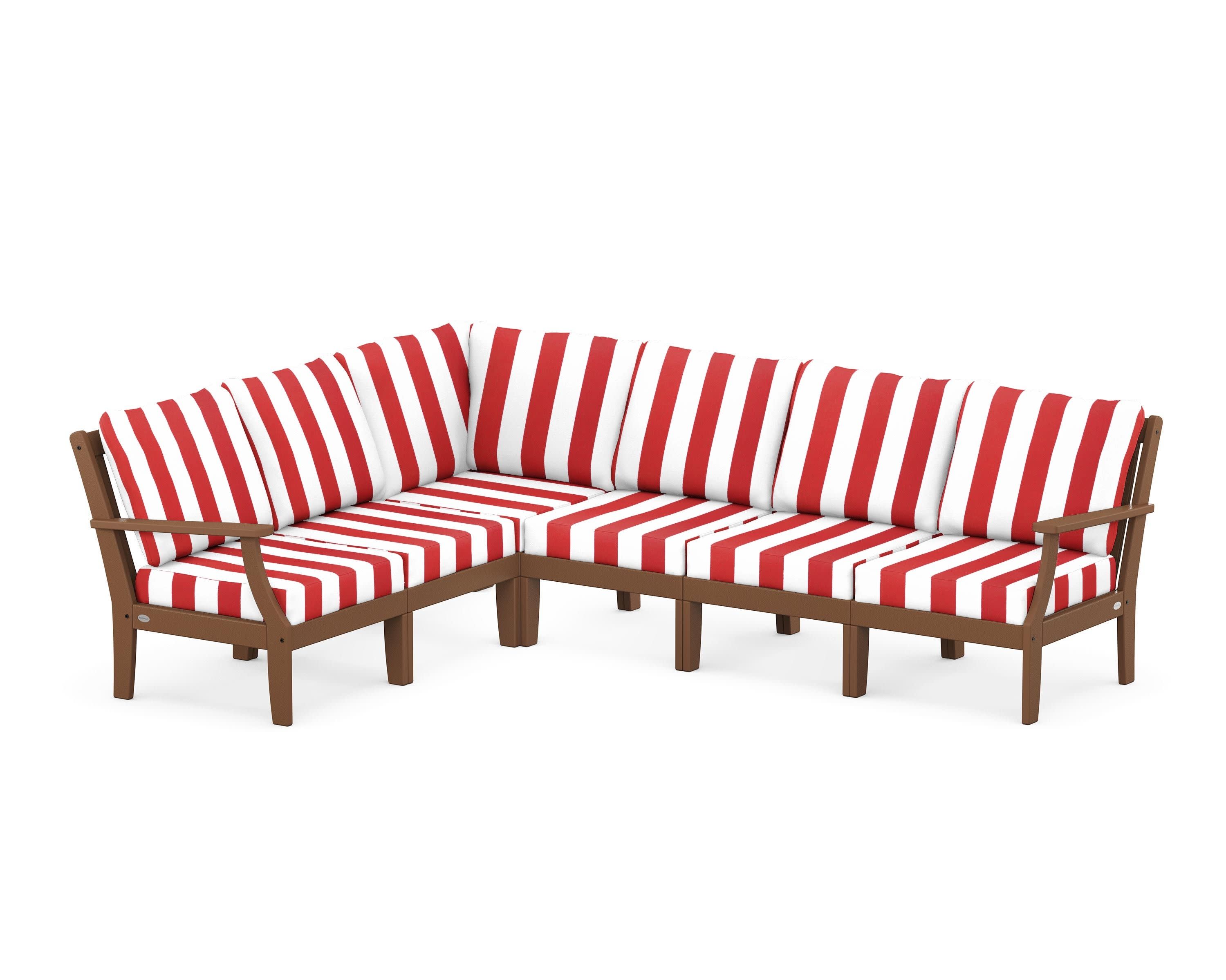 Braxton Modular 6-Piece Deep Seating Set in Teak / Cabana Stripe Crimson
