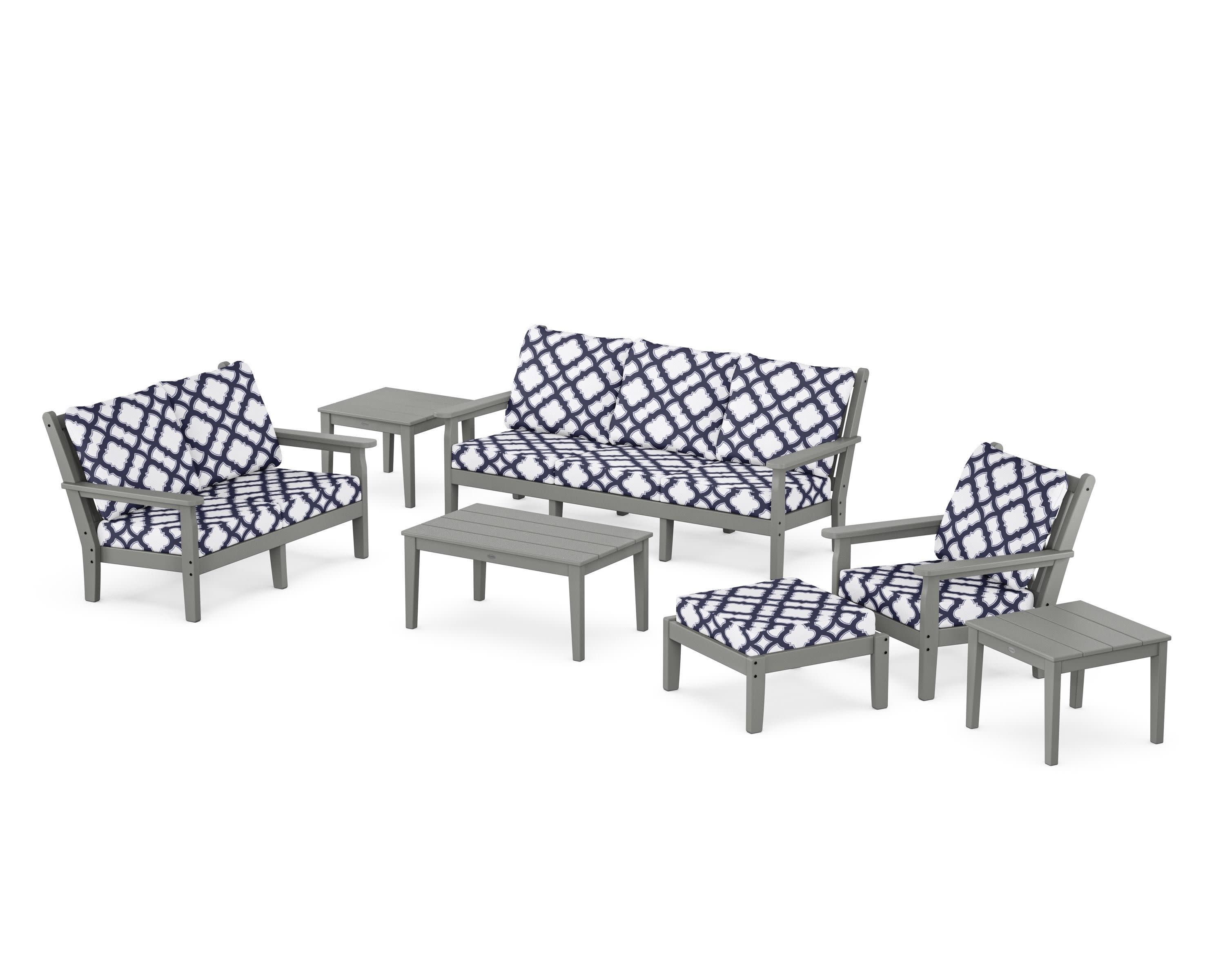 Chippendale 7-Piece Deep Seating Set in Slate Grey / Trellis Navy
