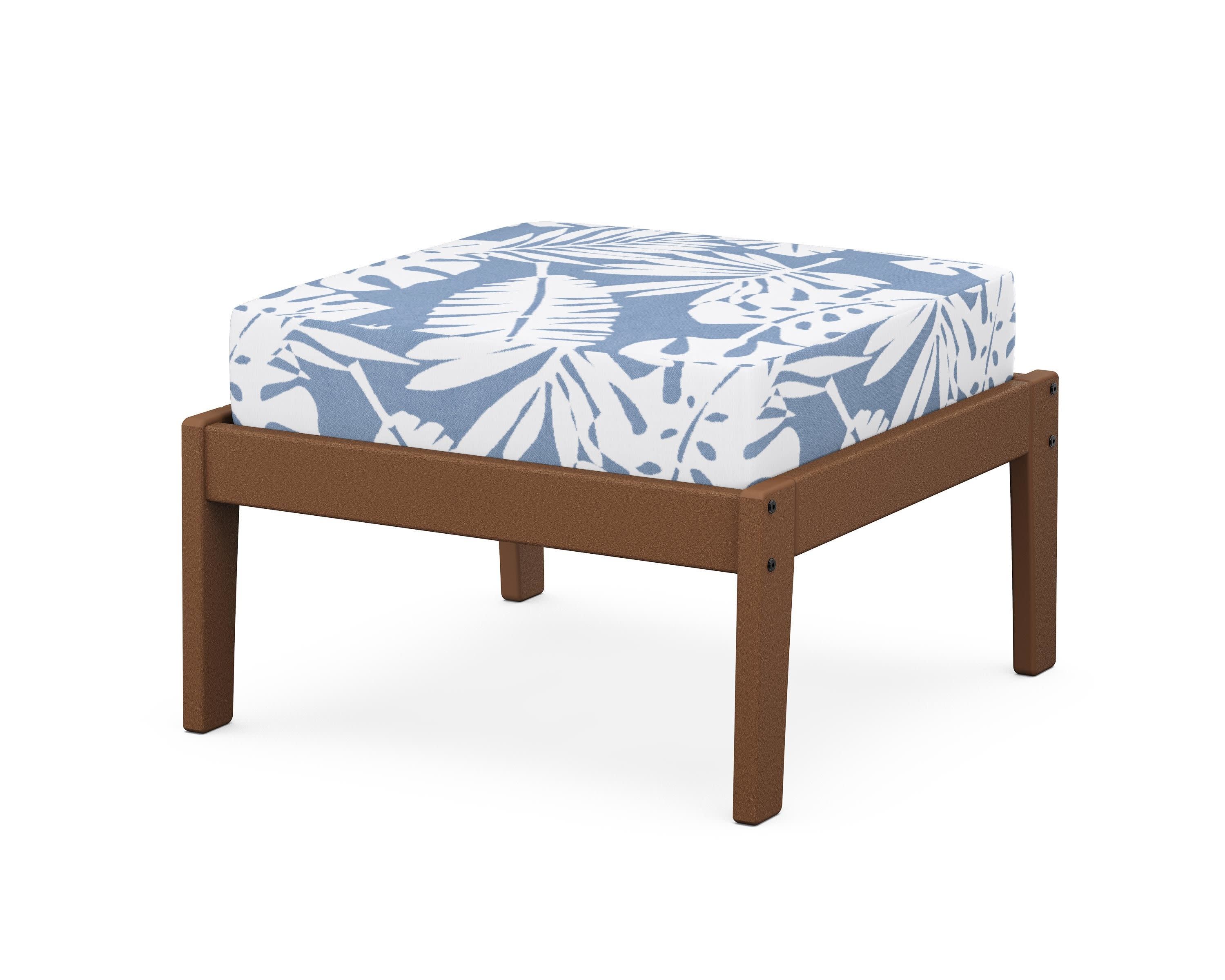 Deep Seating Ottoman in Teak / Leaf Sky Blue