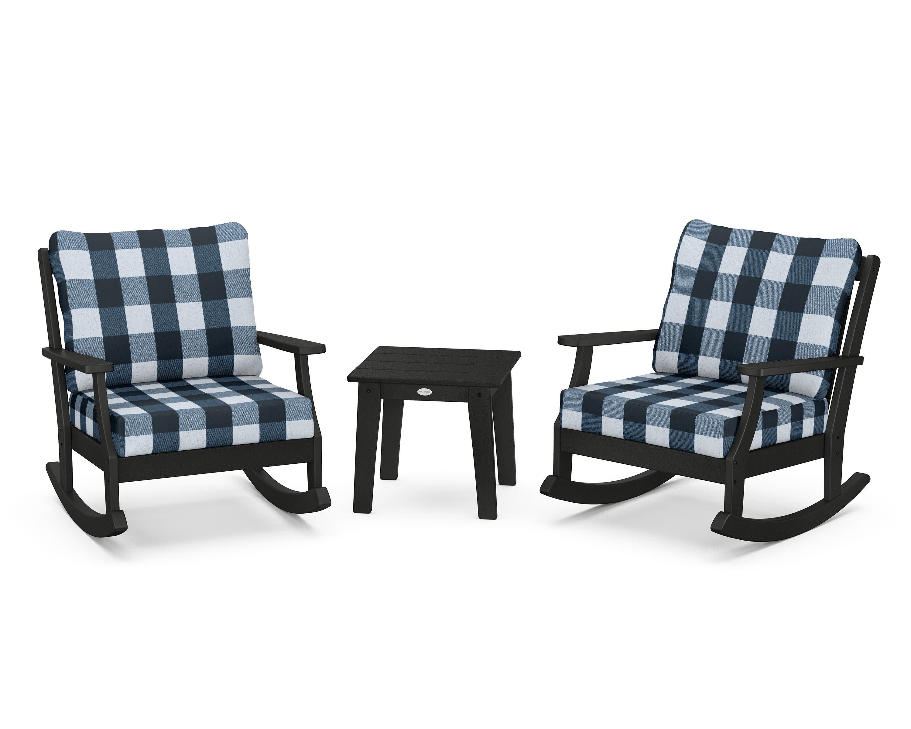 Braxton 3-Piece Deep Seating Rocker Set in Black / Buffalo Plaid Marine Indigo