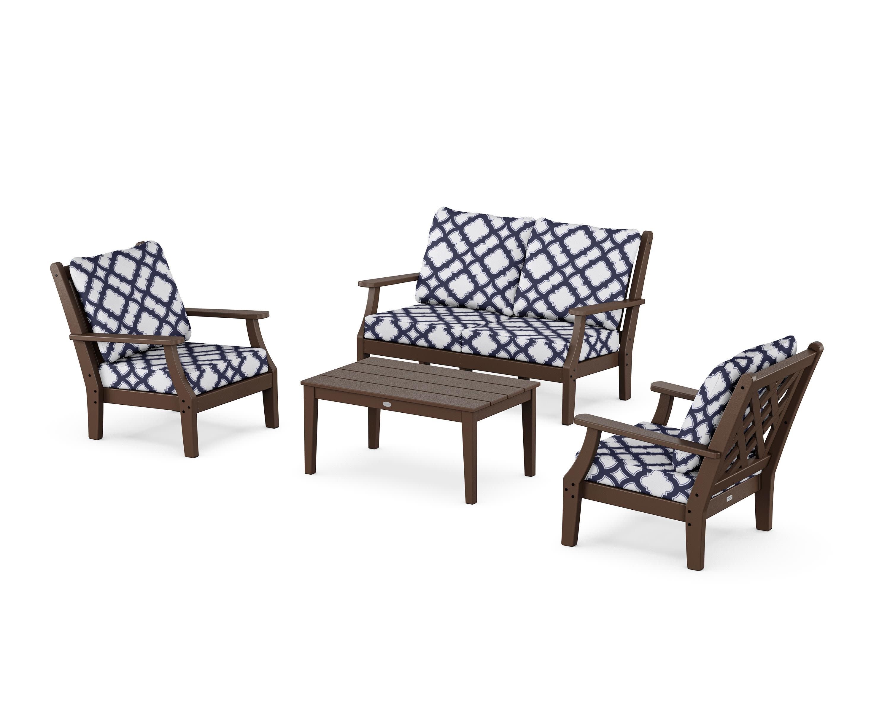 Wovendale 4-Piece Deep Seating Set with Loveseat in Mahogany / Trellis Navy