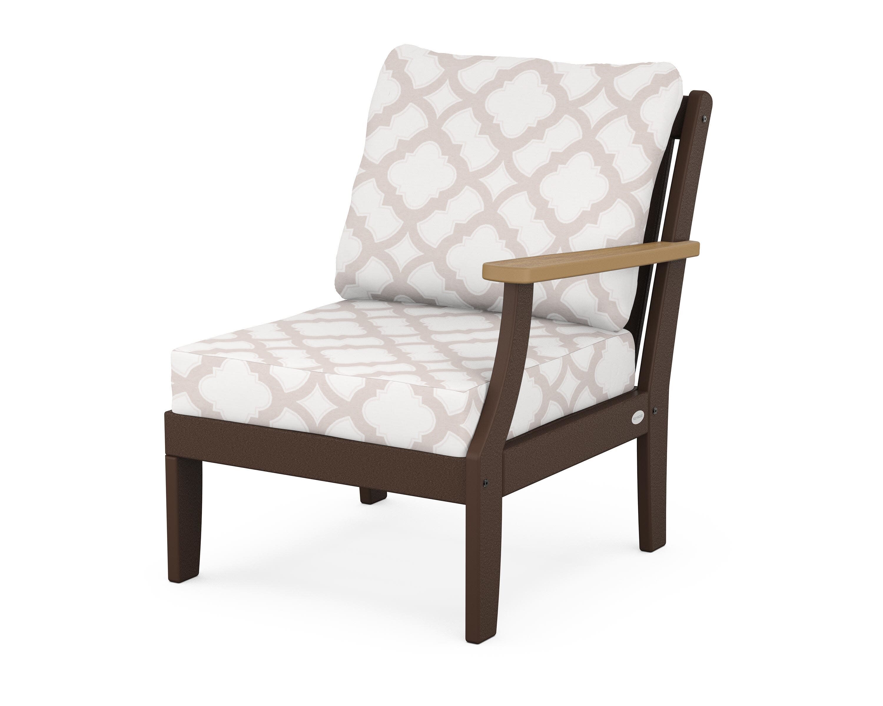 Braxton Modular Right Arm Chair in Mahogany / Natural / Trellis Dune Burlap