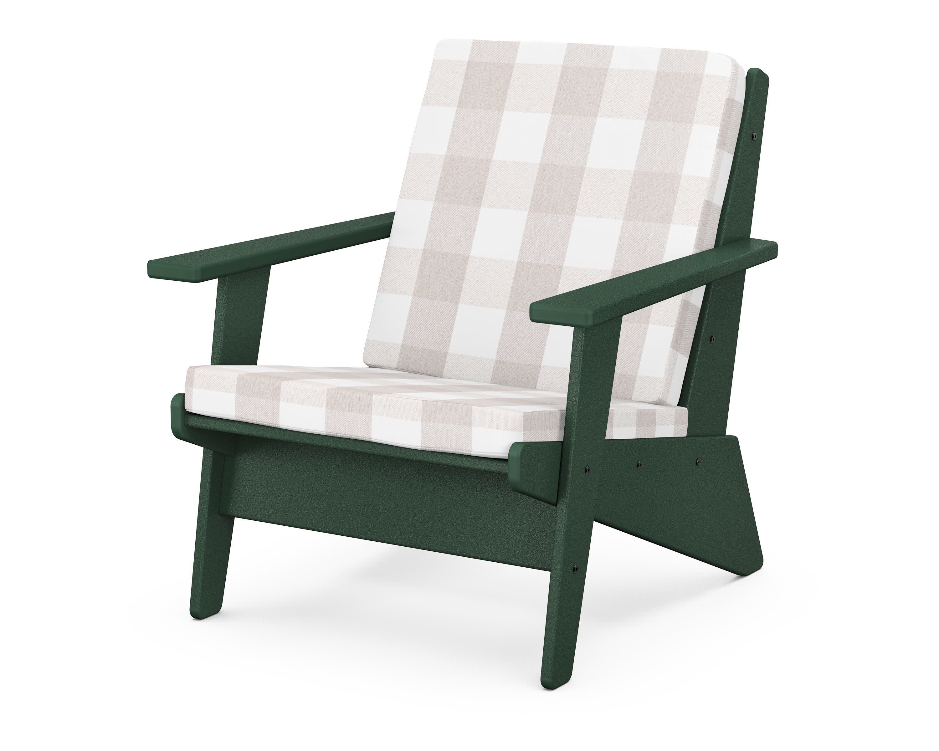 Riviera Modern Lounge Chair in Green / Buffalo Plaid Dune Burlap