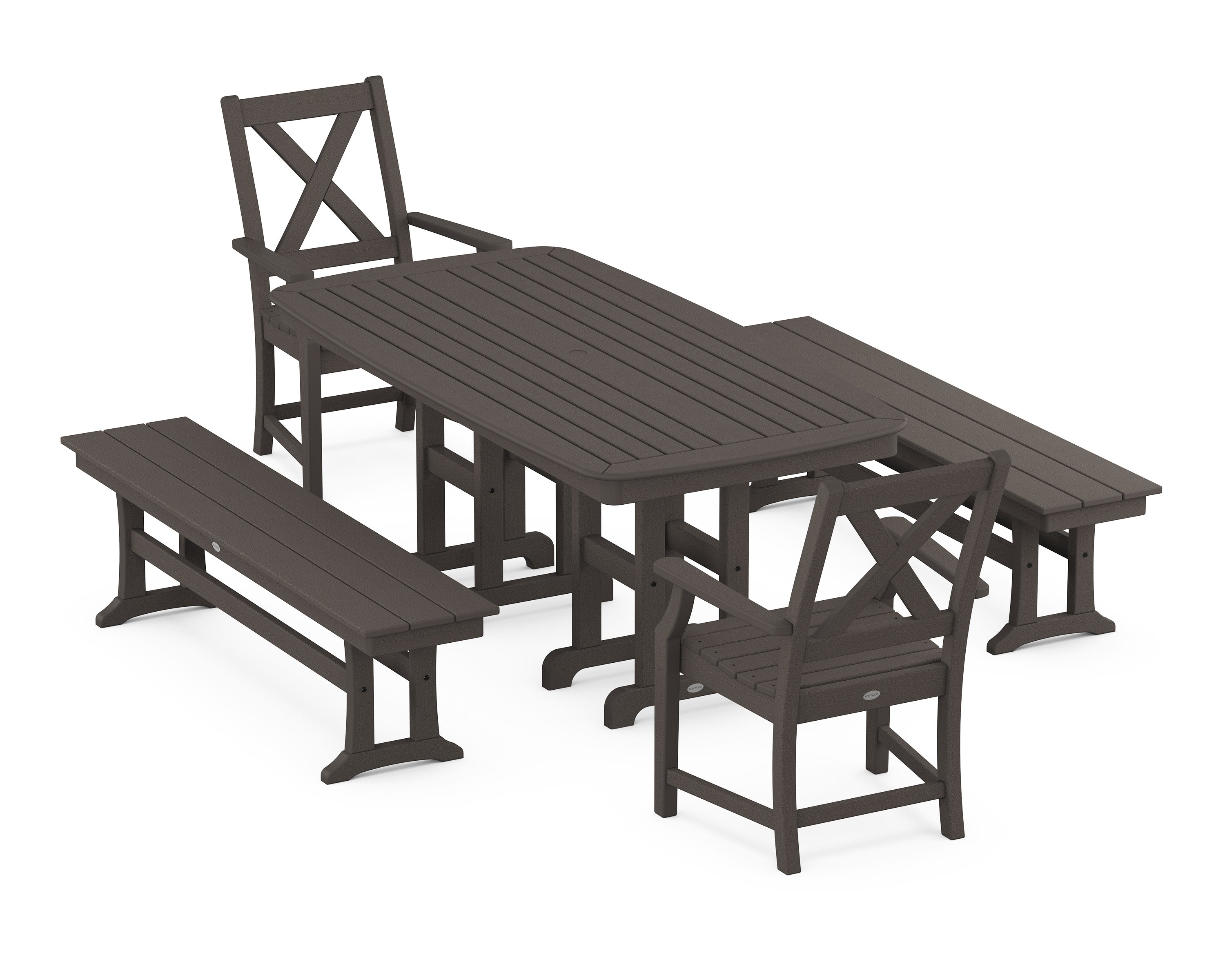 Braxton 5-Piece Dining Set with Benches in Vintage Coffee