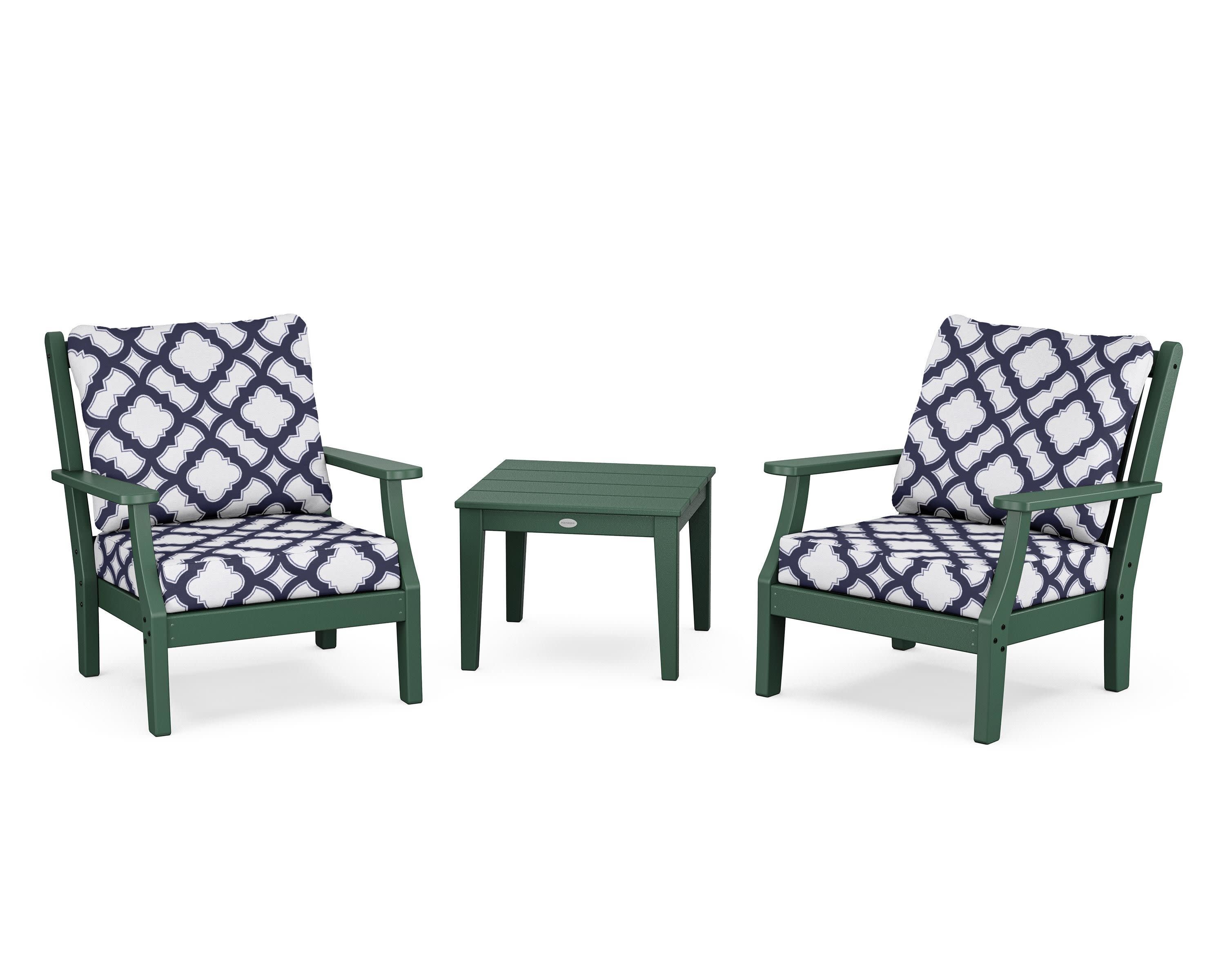 Wovendale 3-Piece Deep Seating Set in Green / Trellis Navy