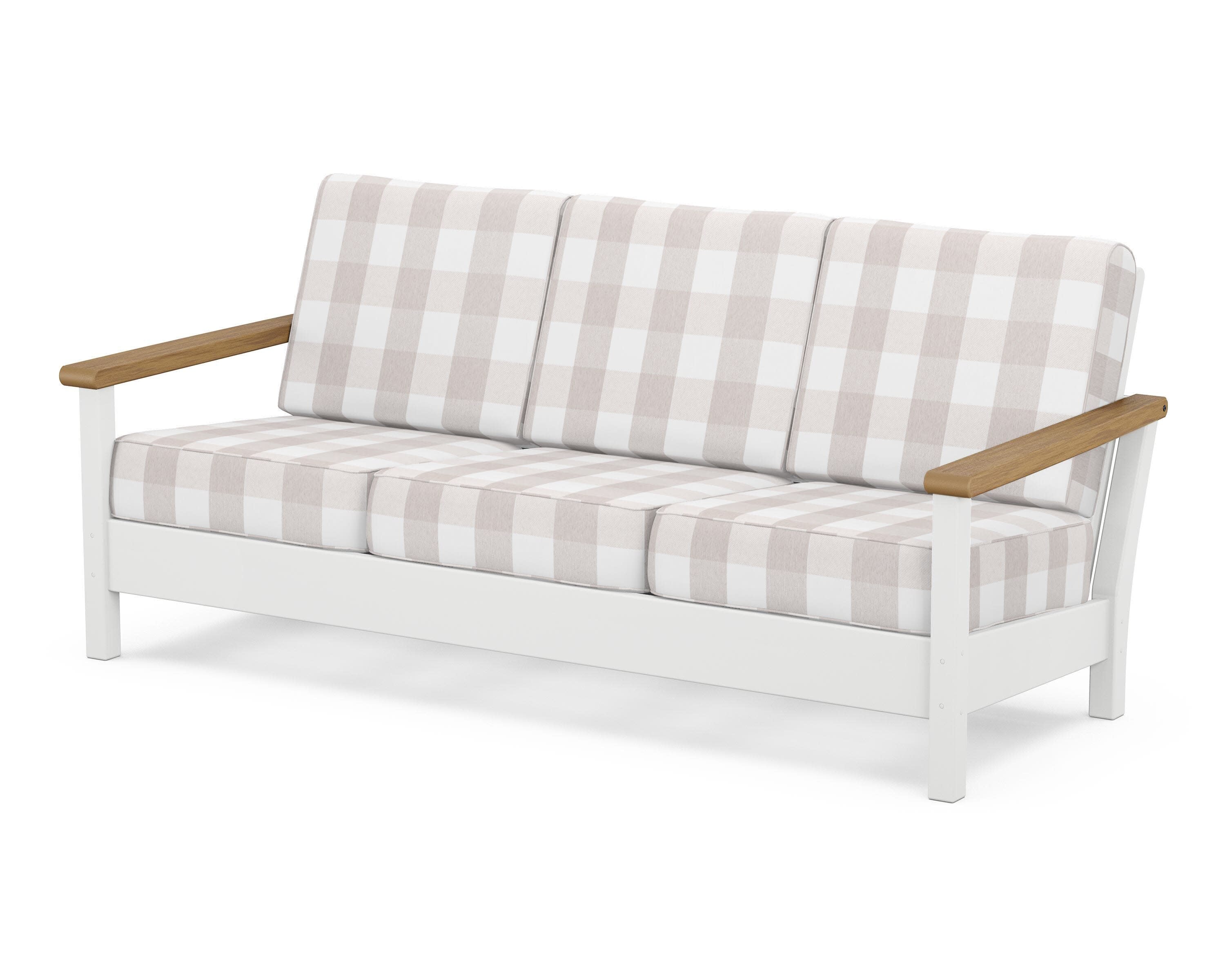 Harbour Deep Seating Sofa in White / Natural / Buffalo Plaid Dune Burlap