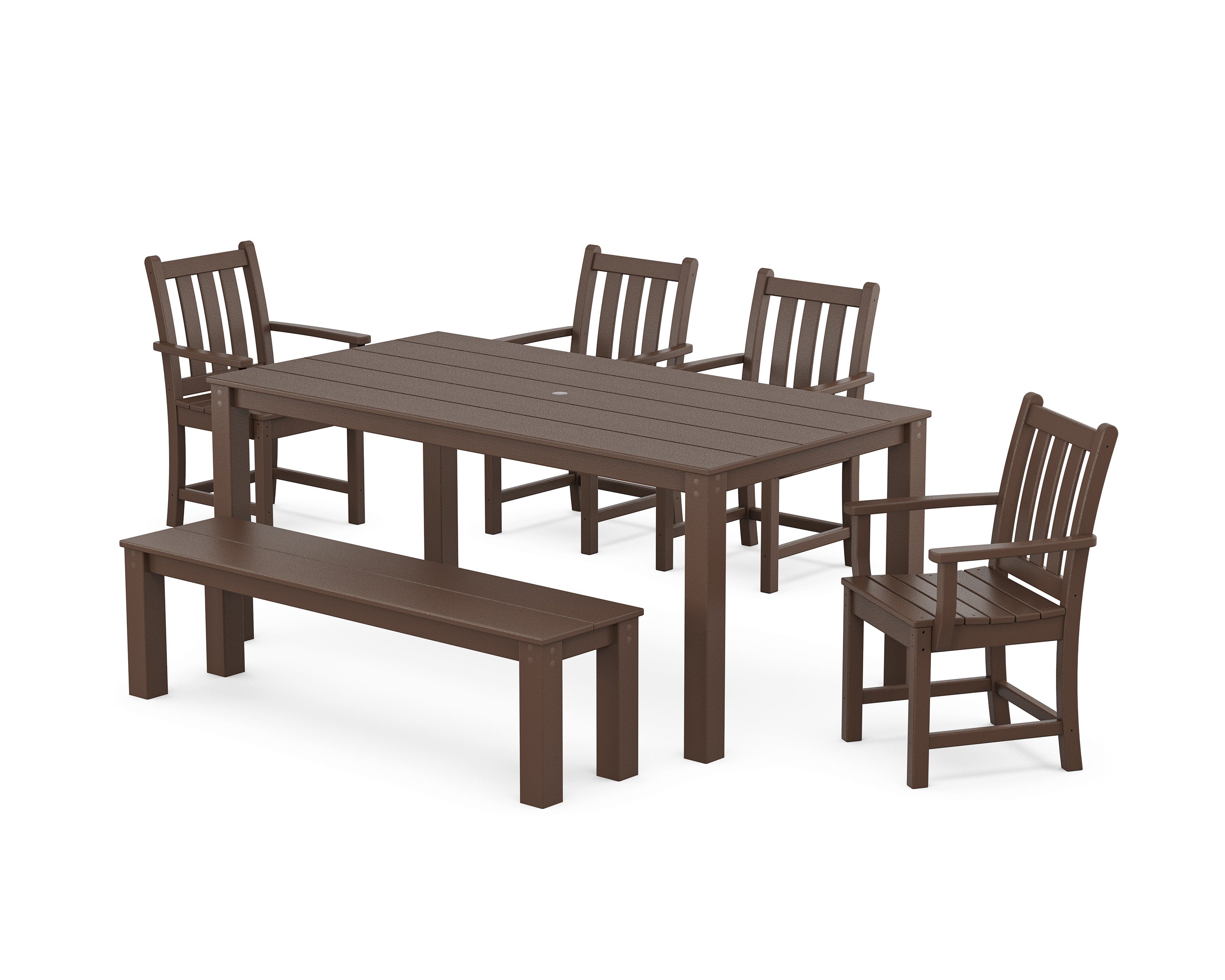 Traditional Garden 6-Piece Parsons Dining Set with Bench in Mahogany