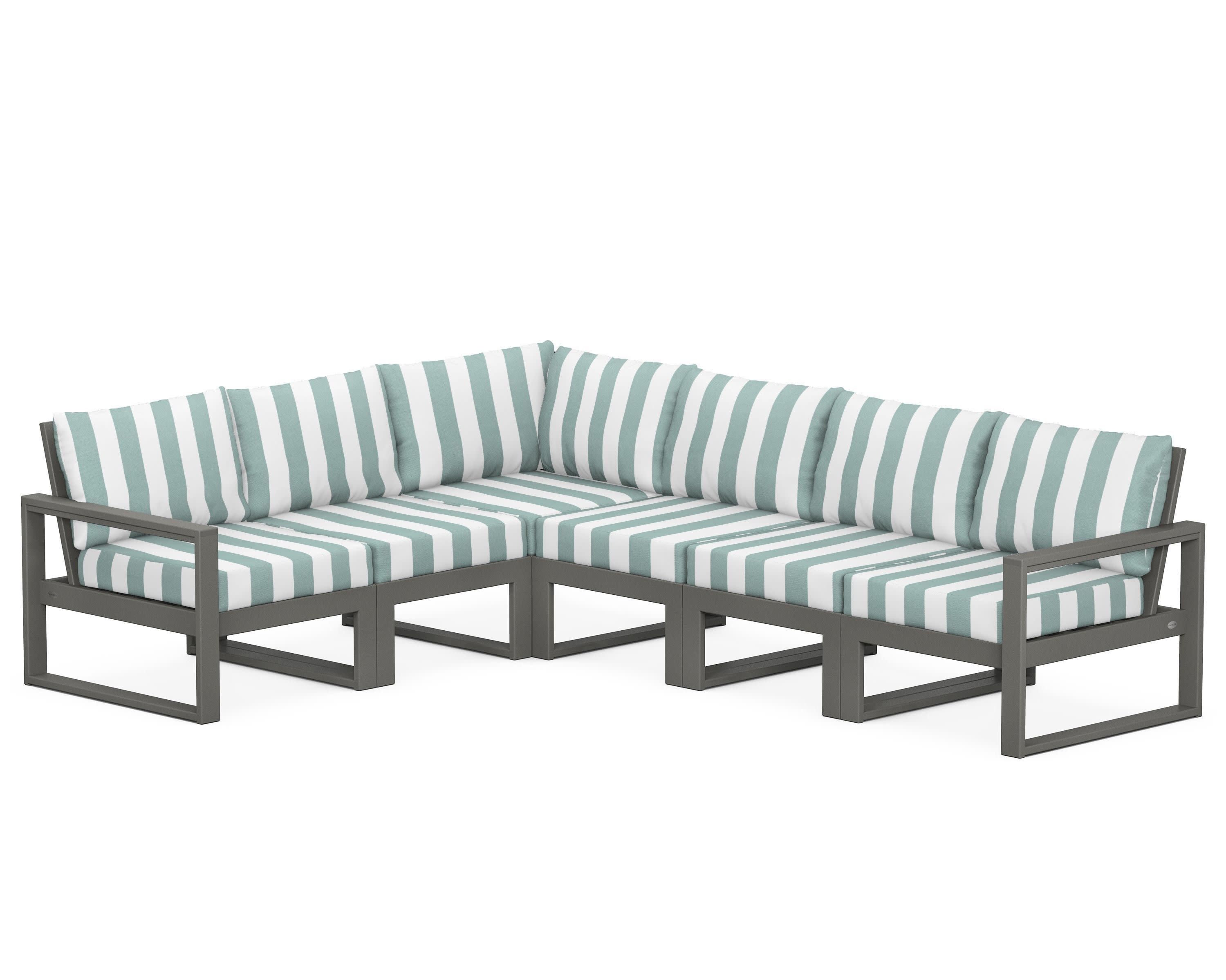 EDGE 6-Piece Modular Deep Seating Set in Slate Grey / Cabana Stripe Glacier Spa