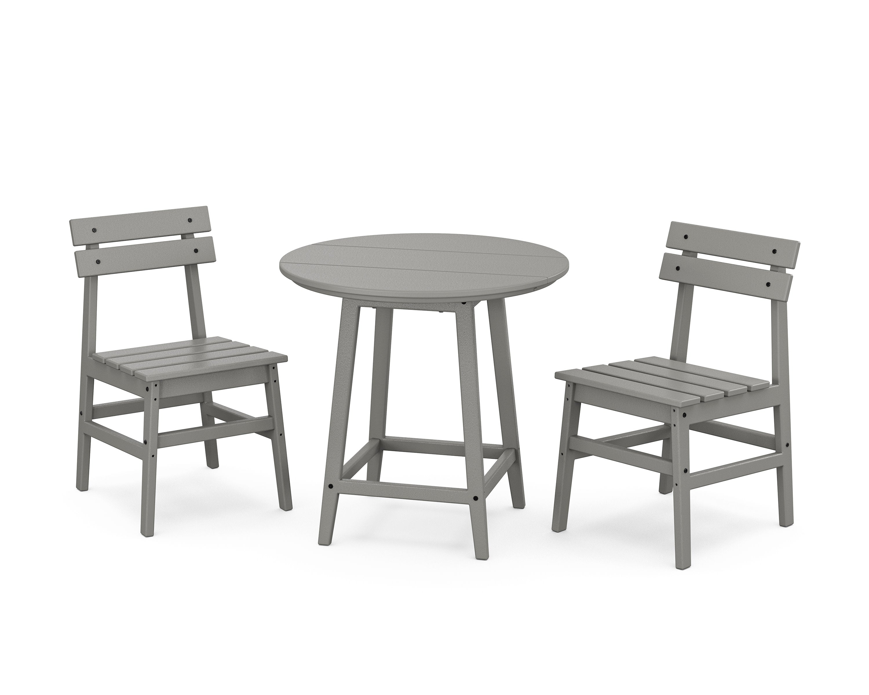 Modern Studio Plaza Chair 3-Piece Round Bistro Dining Set in Slate Grey