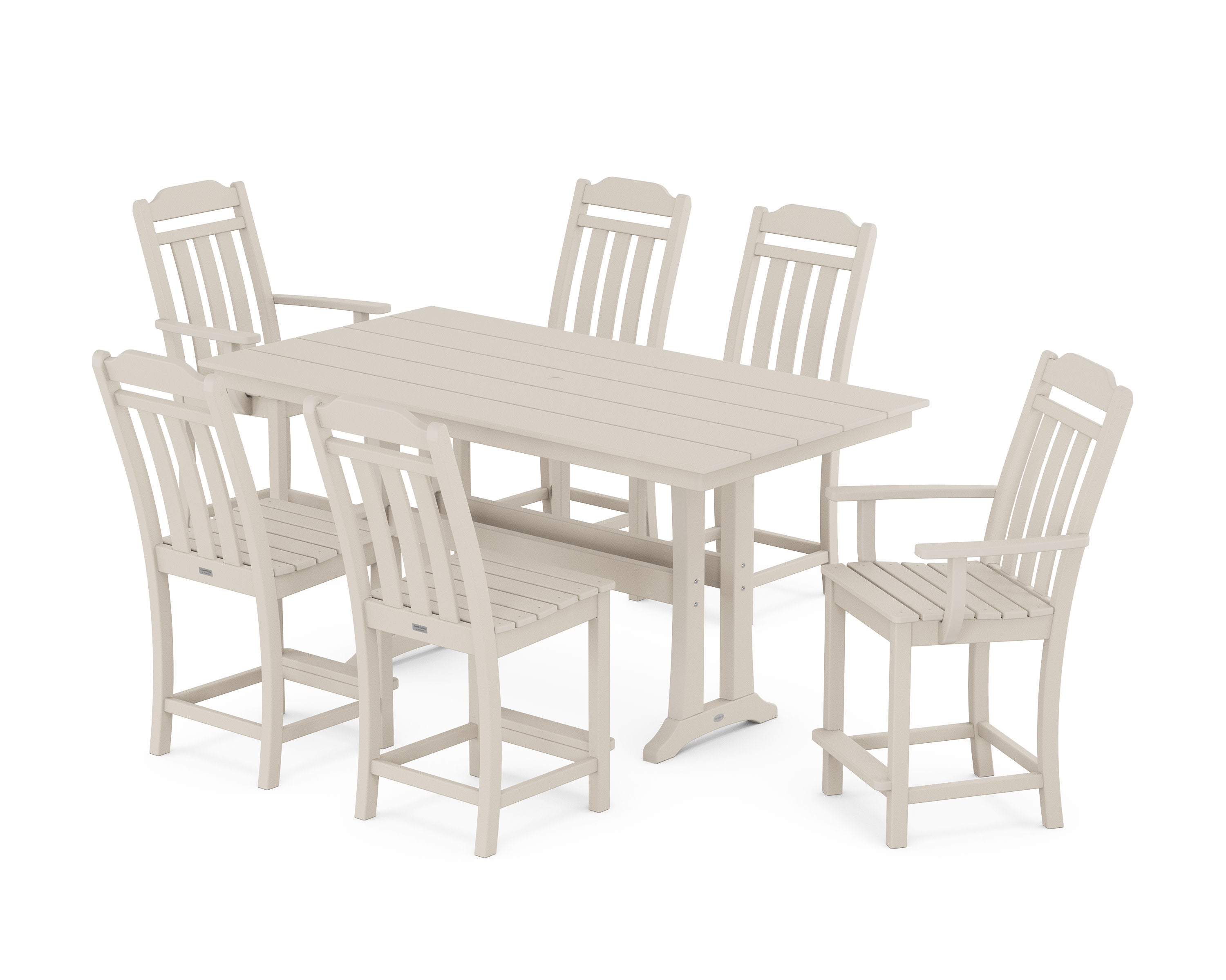 Cottage 7-Piece Farmhouse Counter Set with Trestle Legs in Sand