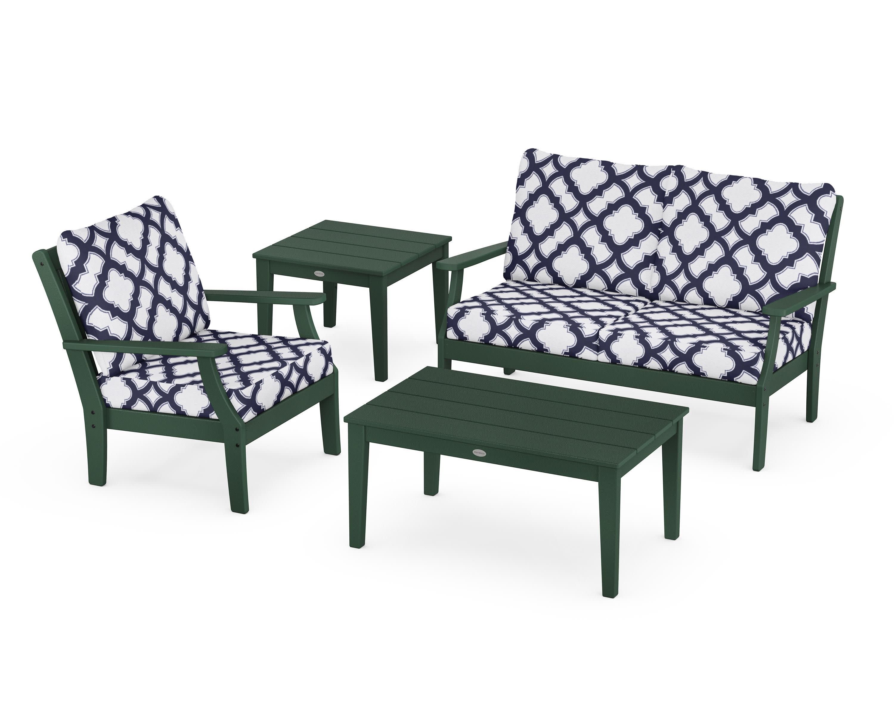 Braxton 4-Piece Deep Seating Set in Green / Trellis Navy