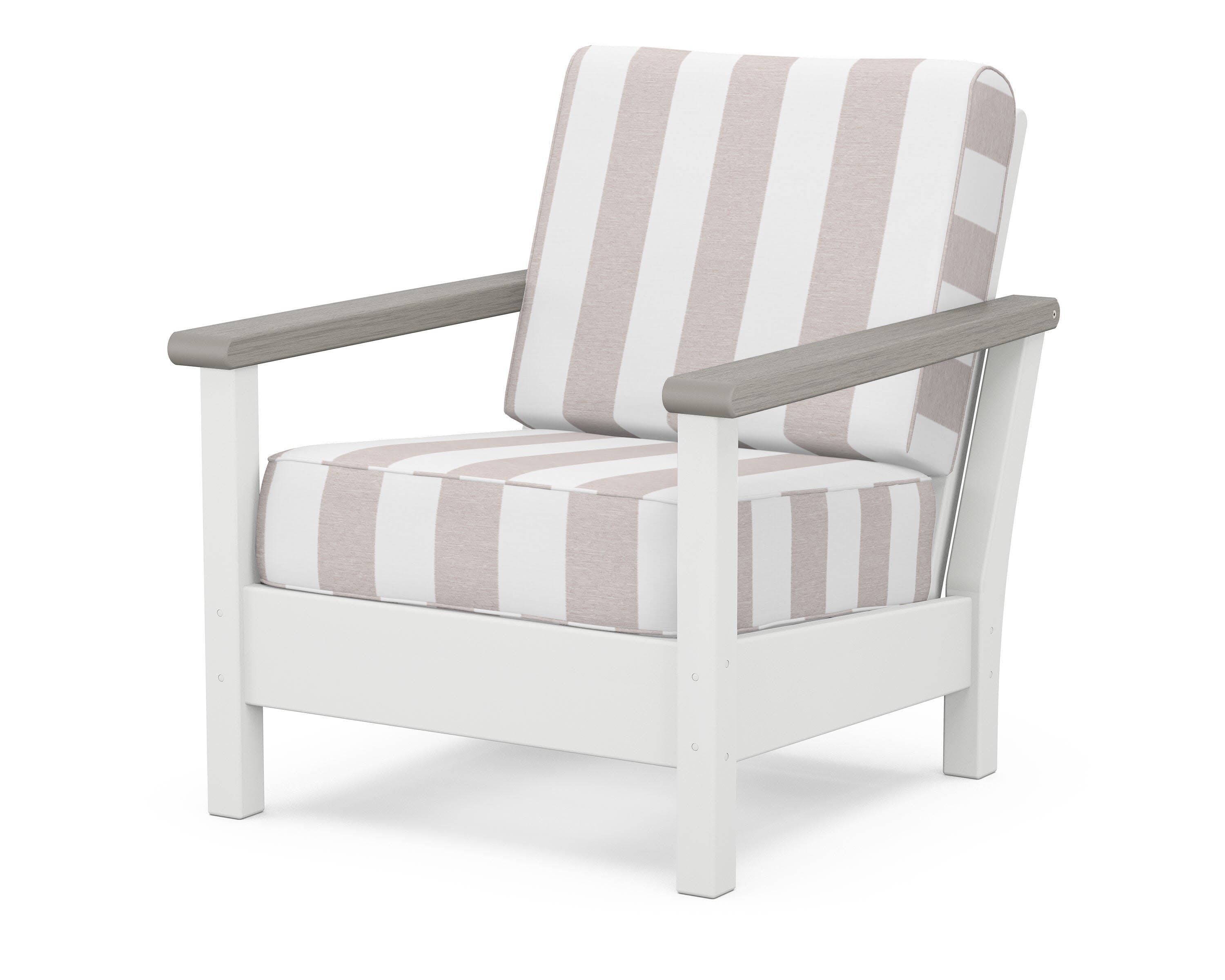 Harbour Deep Seating Chair in White / Driftwood / Cabana Stripe Dune Burlap