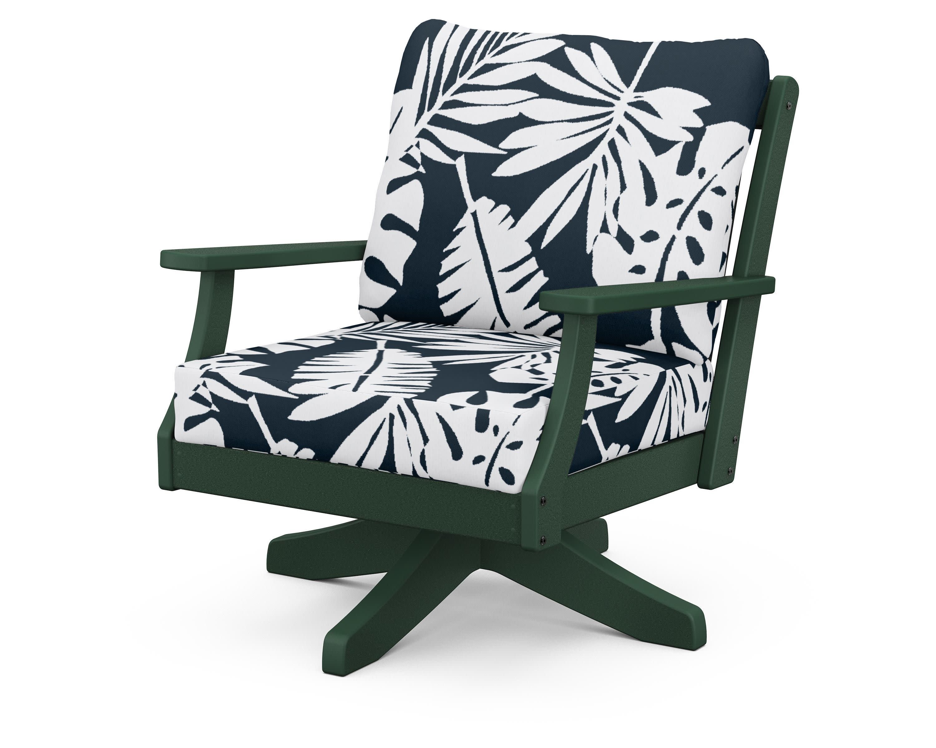 Braxton Deep Seating Swivel Chair in Green / Leaf Marine Indigo