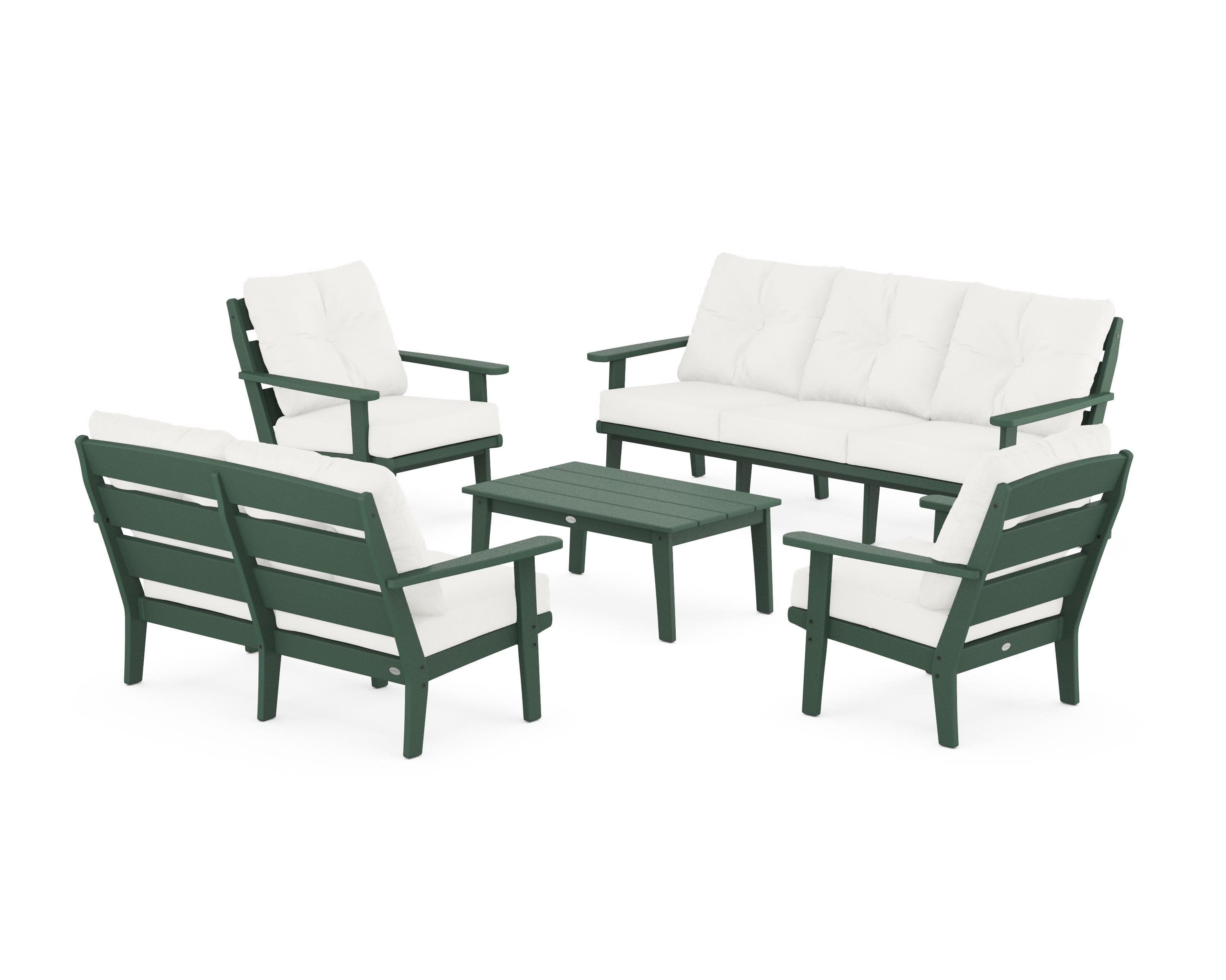 Lakeside 5-Piece Lounge Sofa Set in Green / Natural Linen