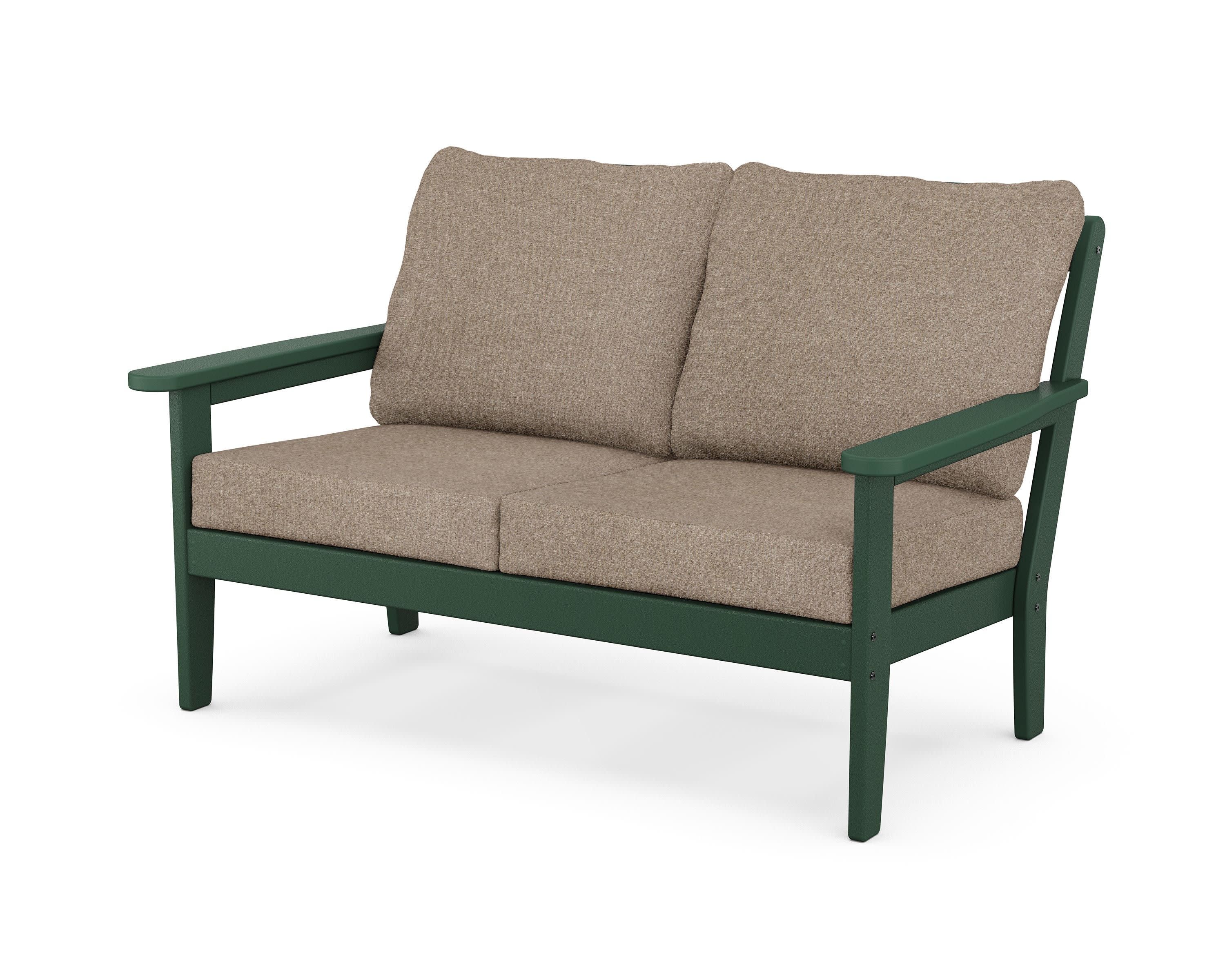 Cottage Deep Seating Loveseat in Green / Spiced Burlap