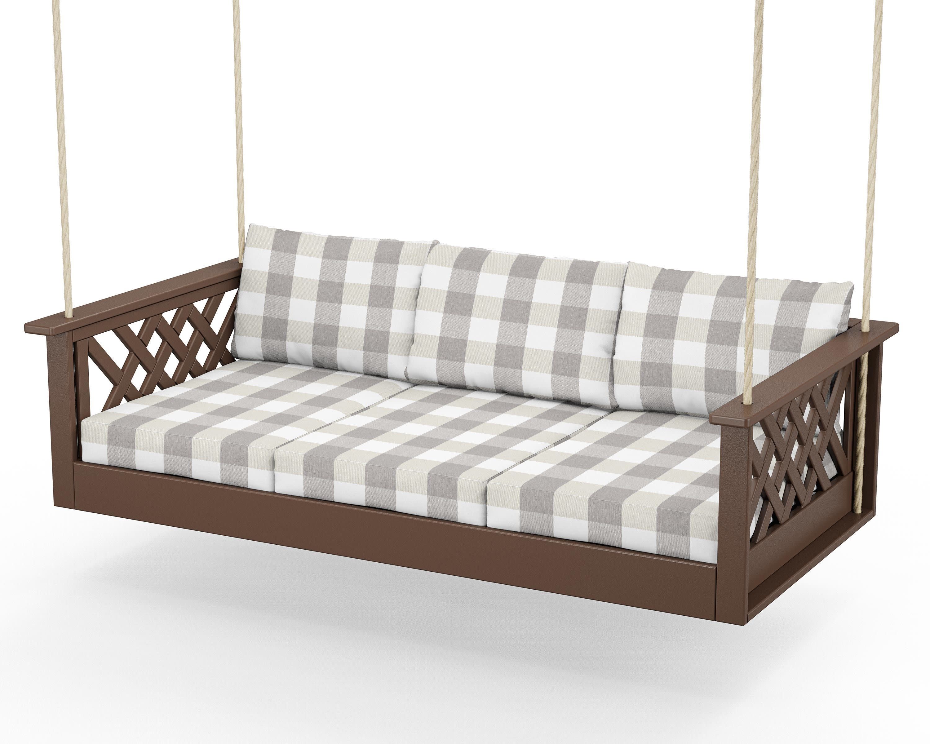 Wovendale Daybed Swing in Mahogany / Buffalo Plaid Grey Mist