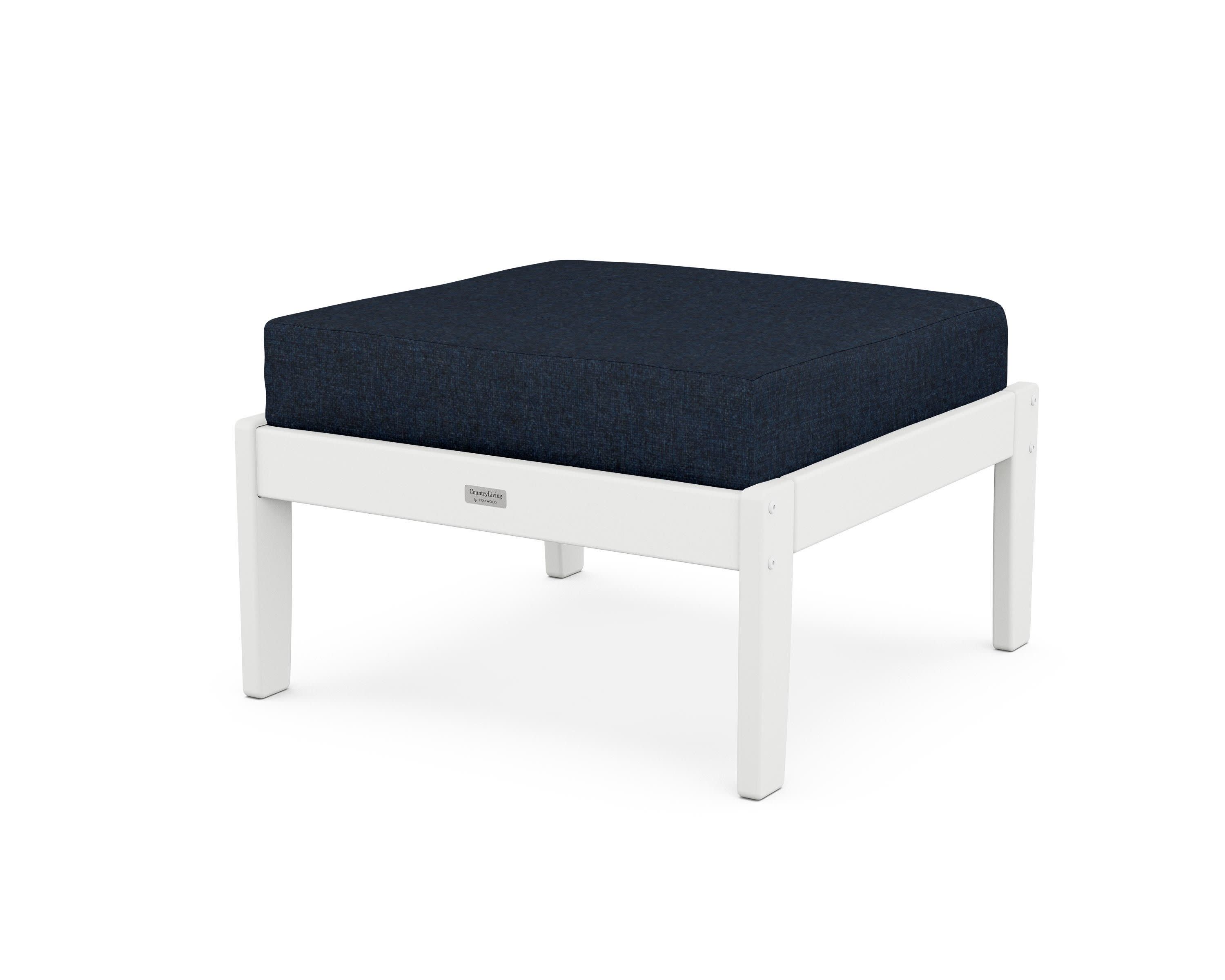 Cottage Deep Seating Ottoman in White / Marine Indigo